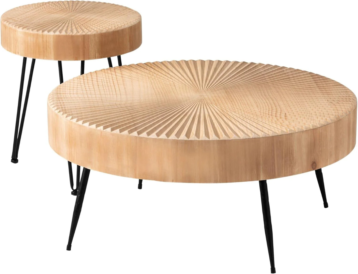 Two-Piece Modern Farmhouse Living Room Coffee Table Set, Round Nesting Tables