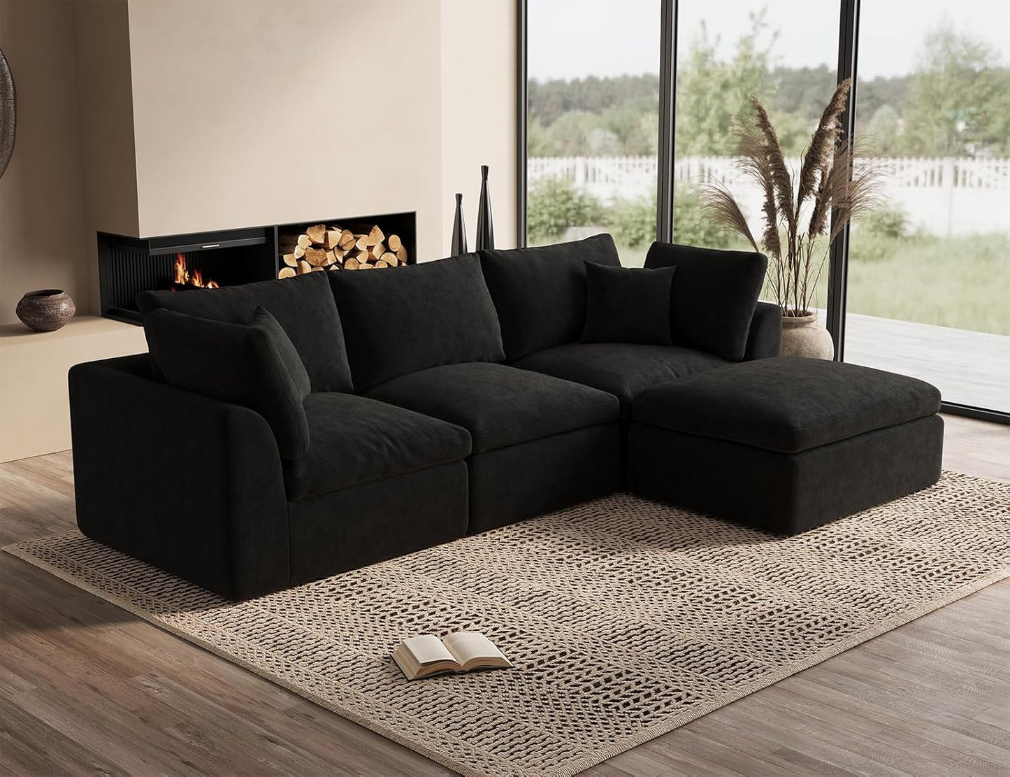 110 inch cloud sectional sofa for living room, convertible L-shaped sofa 3 seater sectional sofa