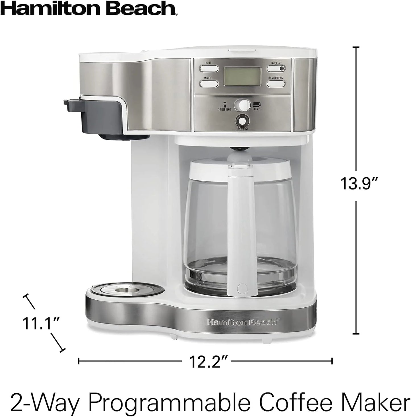 Hamilton Beach 2-Way 12 Cup Programmable Drip Coffee Maker & Single Serve Machine, Glass Carafe, Auto Pause and Pour, Black (49980R)
