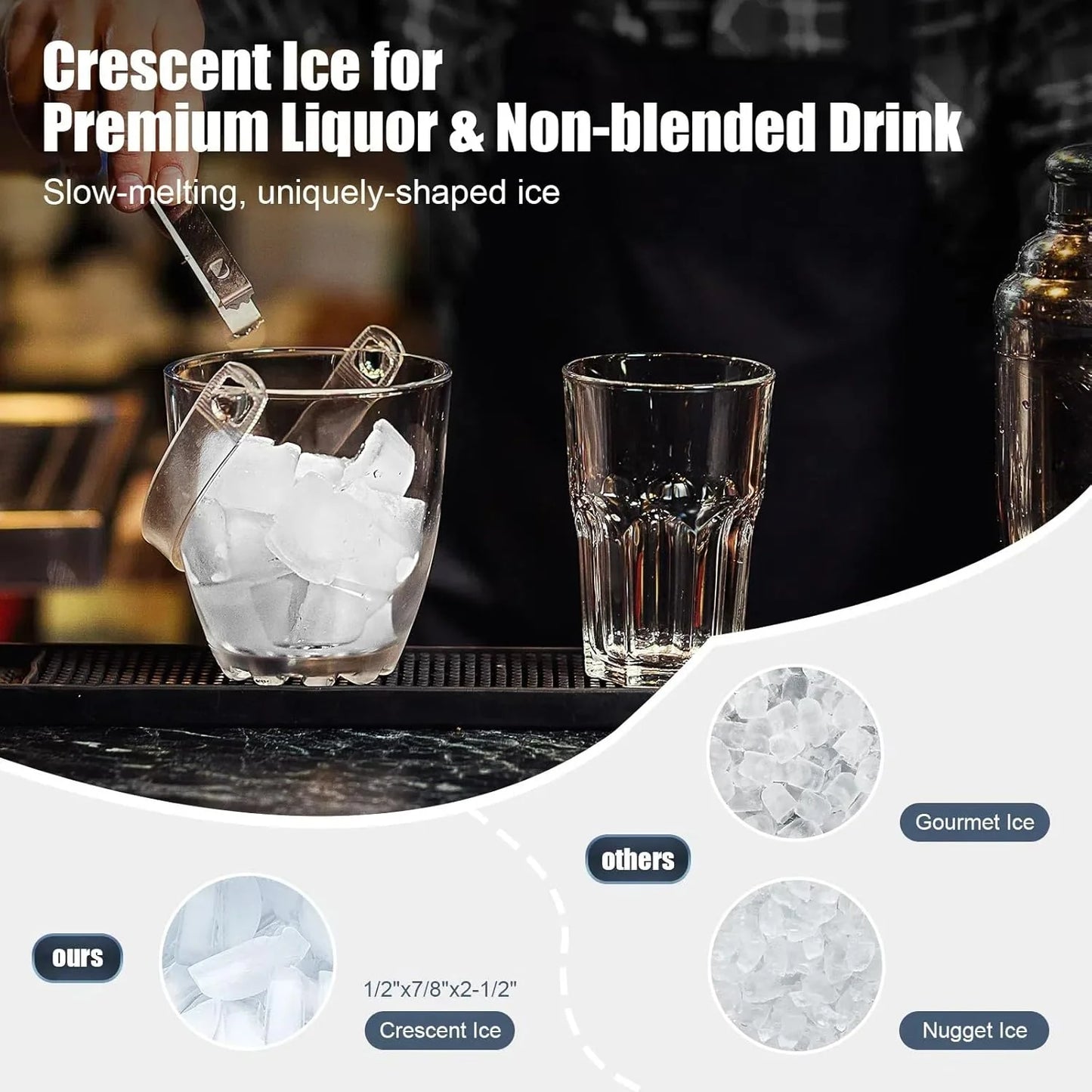 COTLIN 15" W Drainless Under Counter Ice Maker with 22LBS Storage Bin, Crescent Ice, Free Standing Built-in Ice Maker for Residential Commercial Use, No Drain Required, ETL Approved, 2025 Upgraded