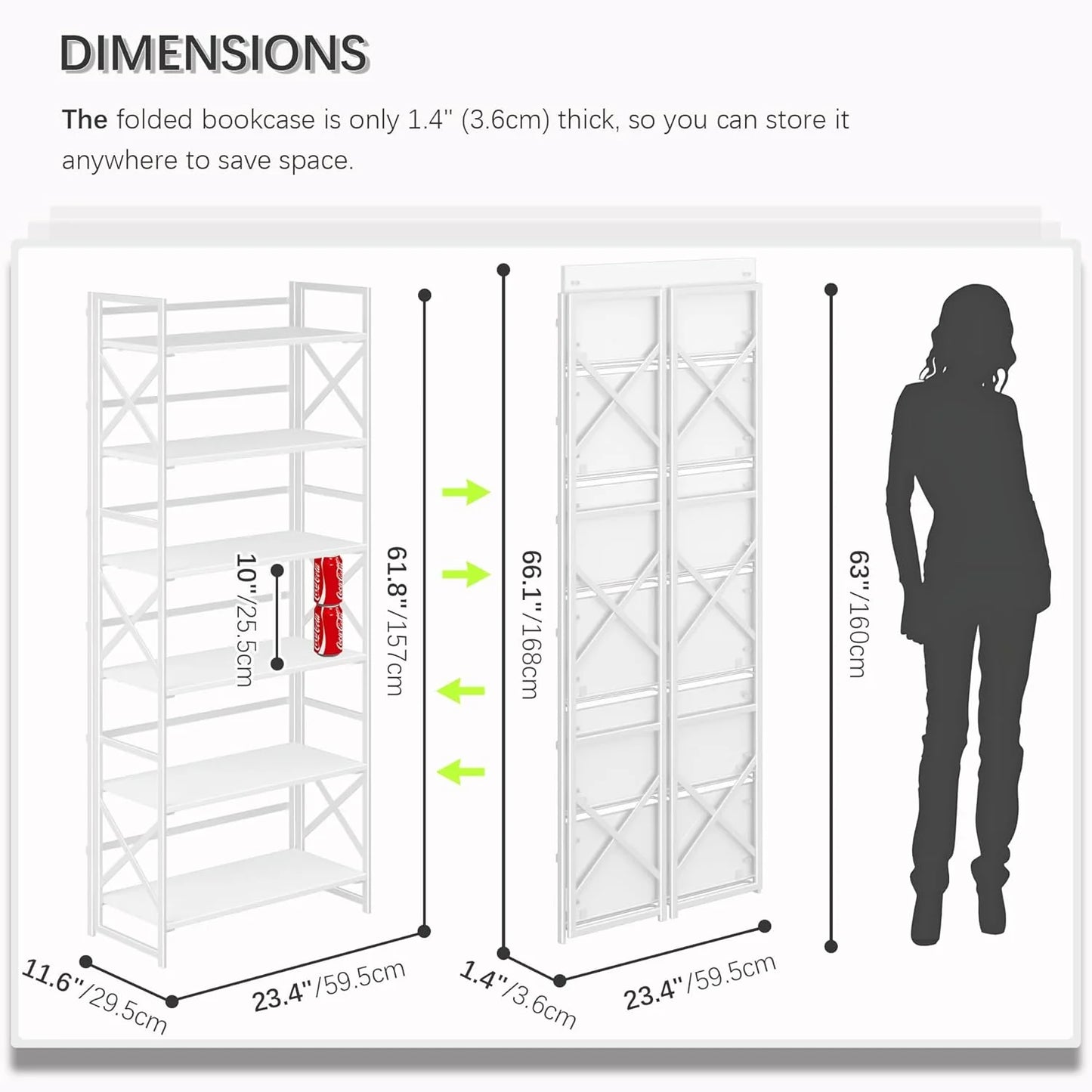 5 Tiers No Assembly Book Shelves 51.2" H Folding Bookshelf Bookcase