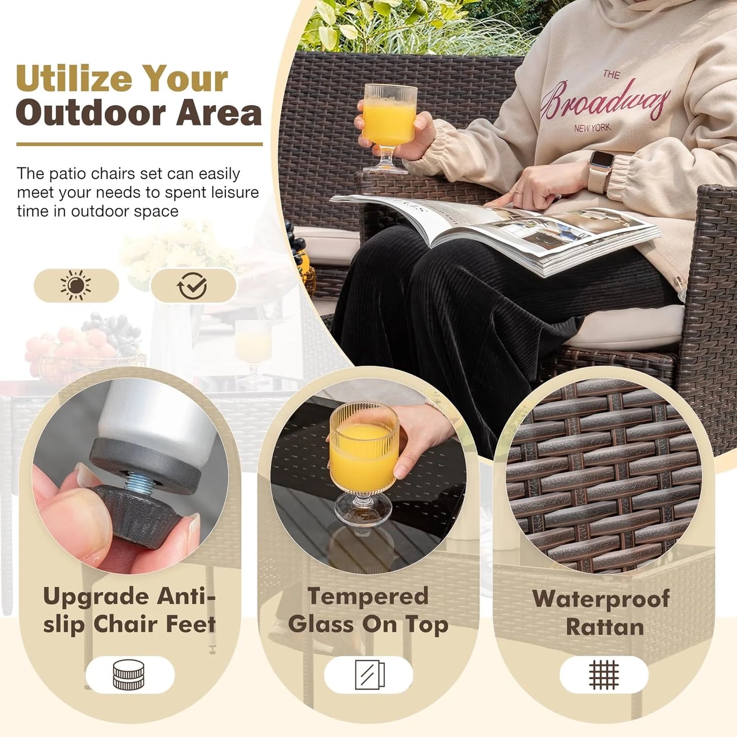 4 piece outdoor patio furniture set rattan chair wicker set