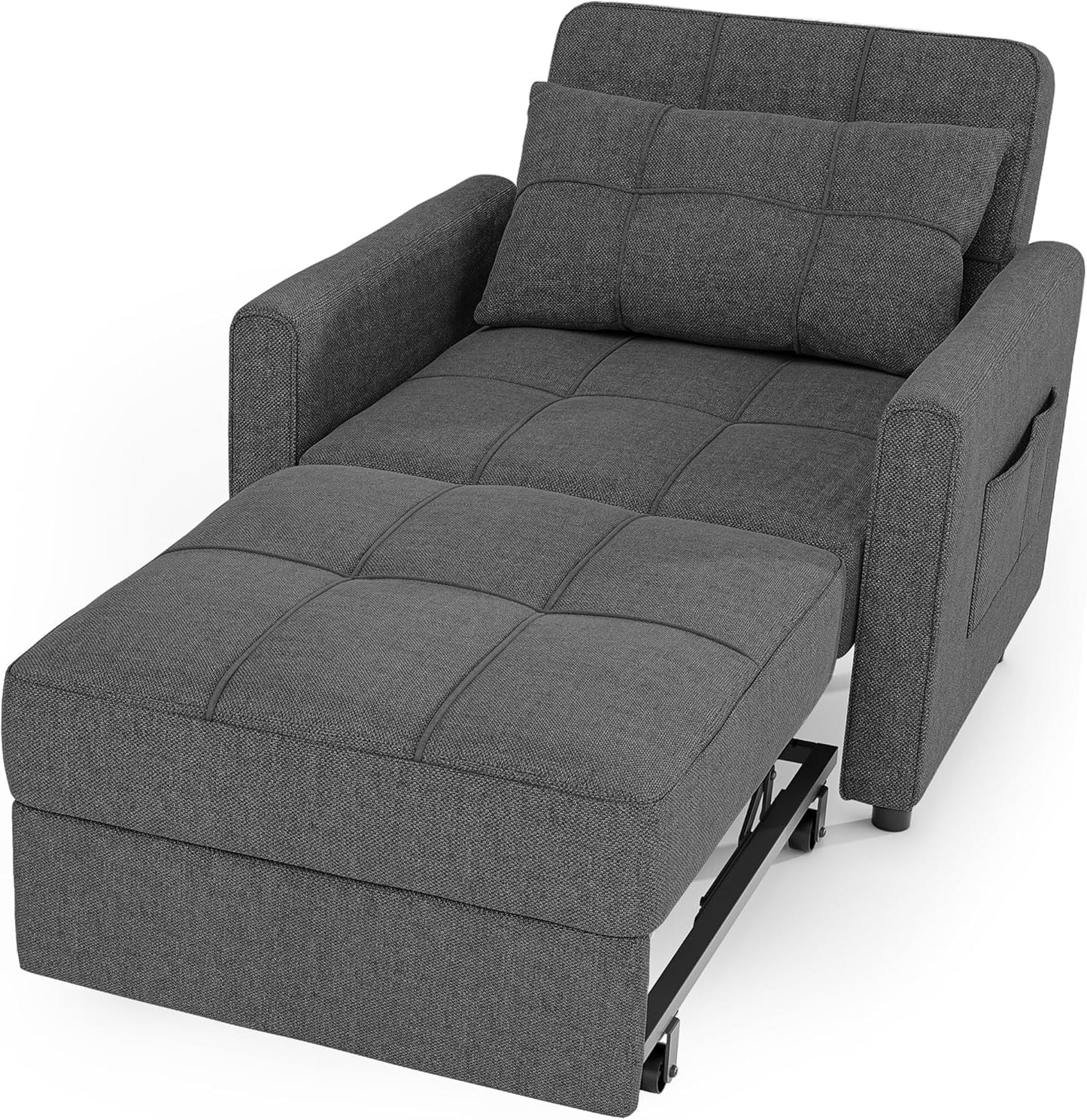 Sofa Bed Chair 3 in 1 Convertible, Pullout Single Sleeper Chair Bed with Adjustable Backrest, Spacious Multifunctional Sofa Couches