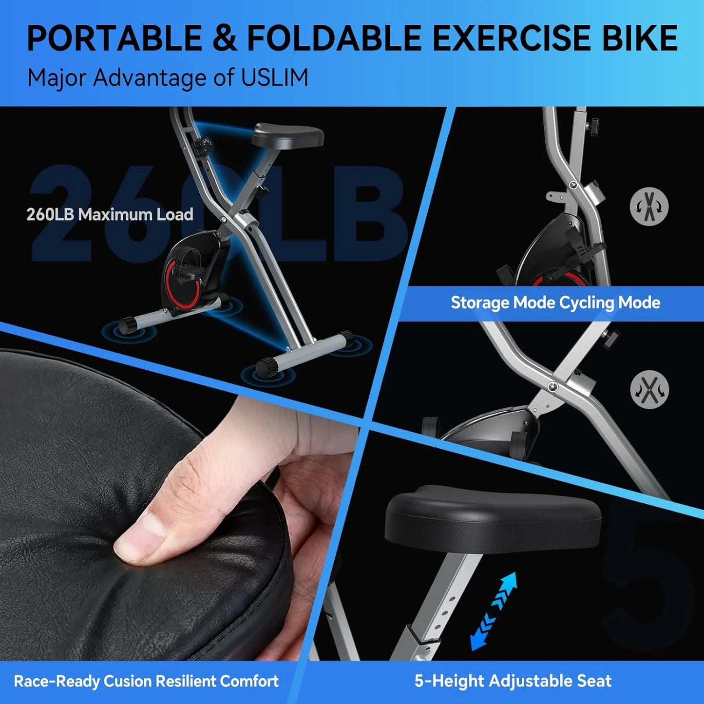 Foldable Exercise Bike Stationary Bikes for Home, 5 IN 1 Indoor Workout Bike, Cycling Bike with 16-Level Quiet Magnetic Resistance, 6.6 LBS Flywheel and 300LBS Capacity, 2025 Designed 817 X-bike