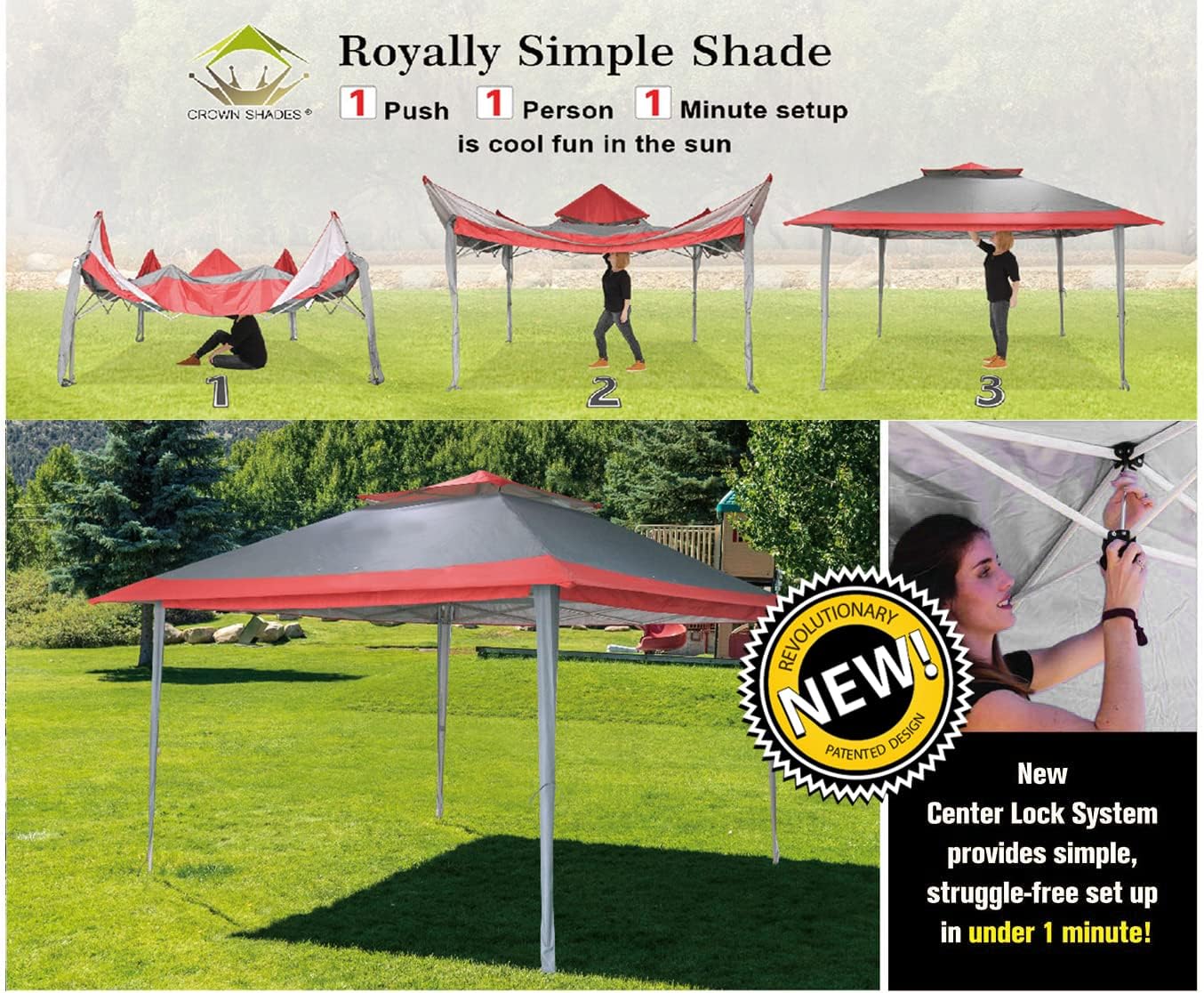 CROWN SHADES 13x13 Pop Up Gazebo, Canopy Tent, Gazebos on Clearance - Outdoor Gazebo for Backyard & Patio Furniture - Carpa Pop Up Tent with Wheeled STO-N-Go Cover Bag (White)