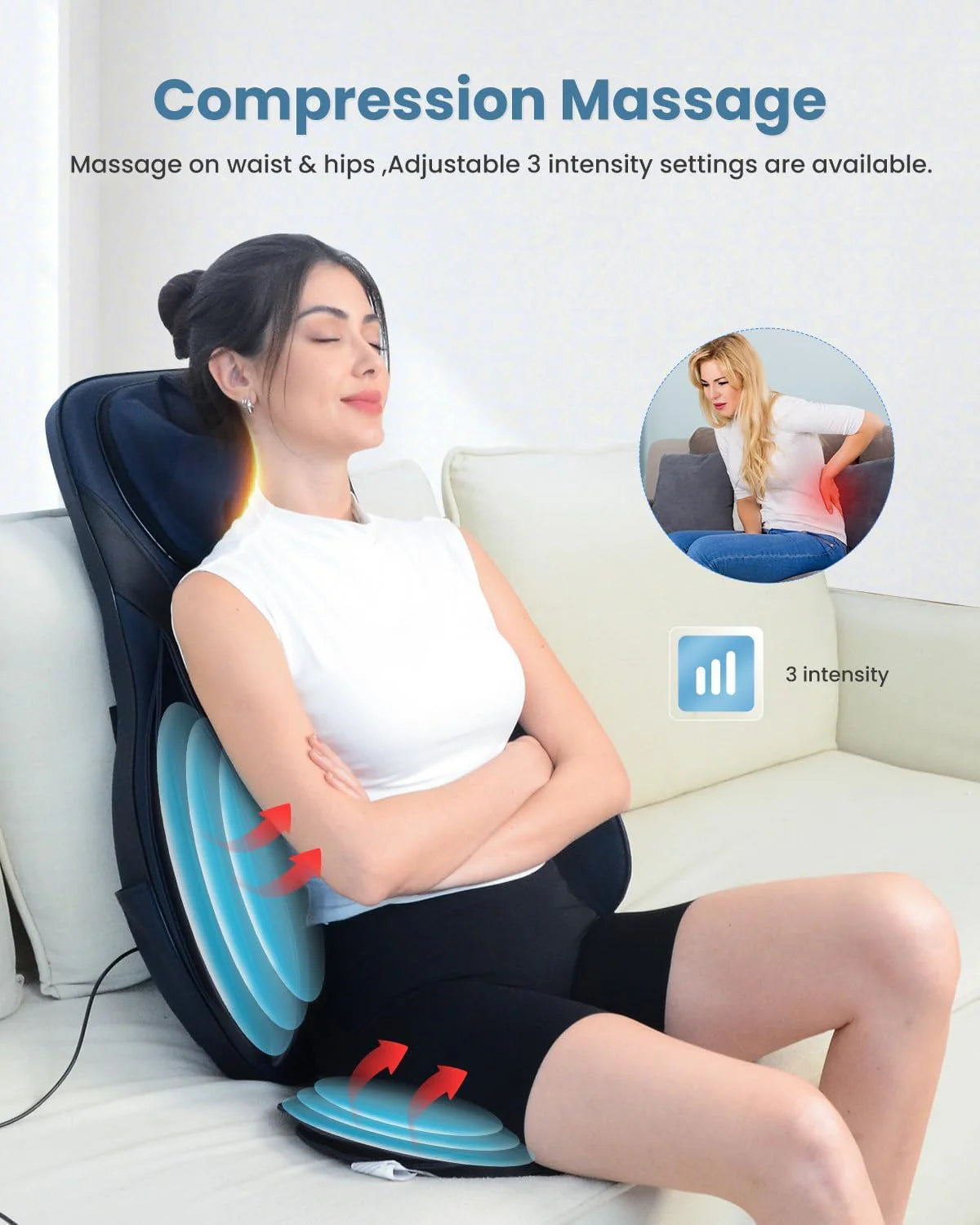 COMFIER Massager Chair with Heat Shiatsu Neck Back Massager Portable with Compress & Rolling Massage Chair Pad for Full Back Neck & Shoulders Full Body Pain