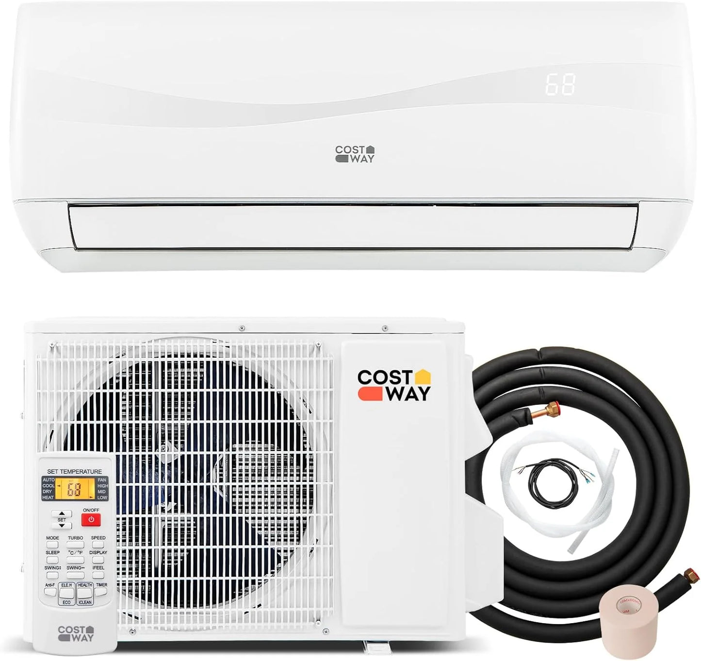 COSTWAY 12000BTU Mini Split Air Conditioner& Heater, 20 SEER2 115V Wall-Mounted Ductless AC Unit Cools Rooms up to 750 Sq. Ft, Energy Efficient Inverter AC with Heat Pump (Blast Series)