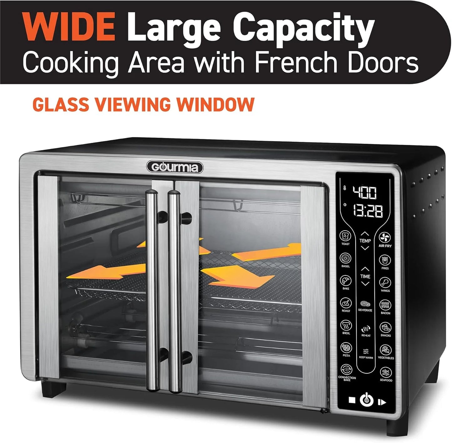 Gourmia Oven Air Fryer Combo with 17 Cooking Presets, 24L Capacity, Convection Rack, Baking Tray, Recipe Book GTF7460