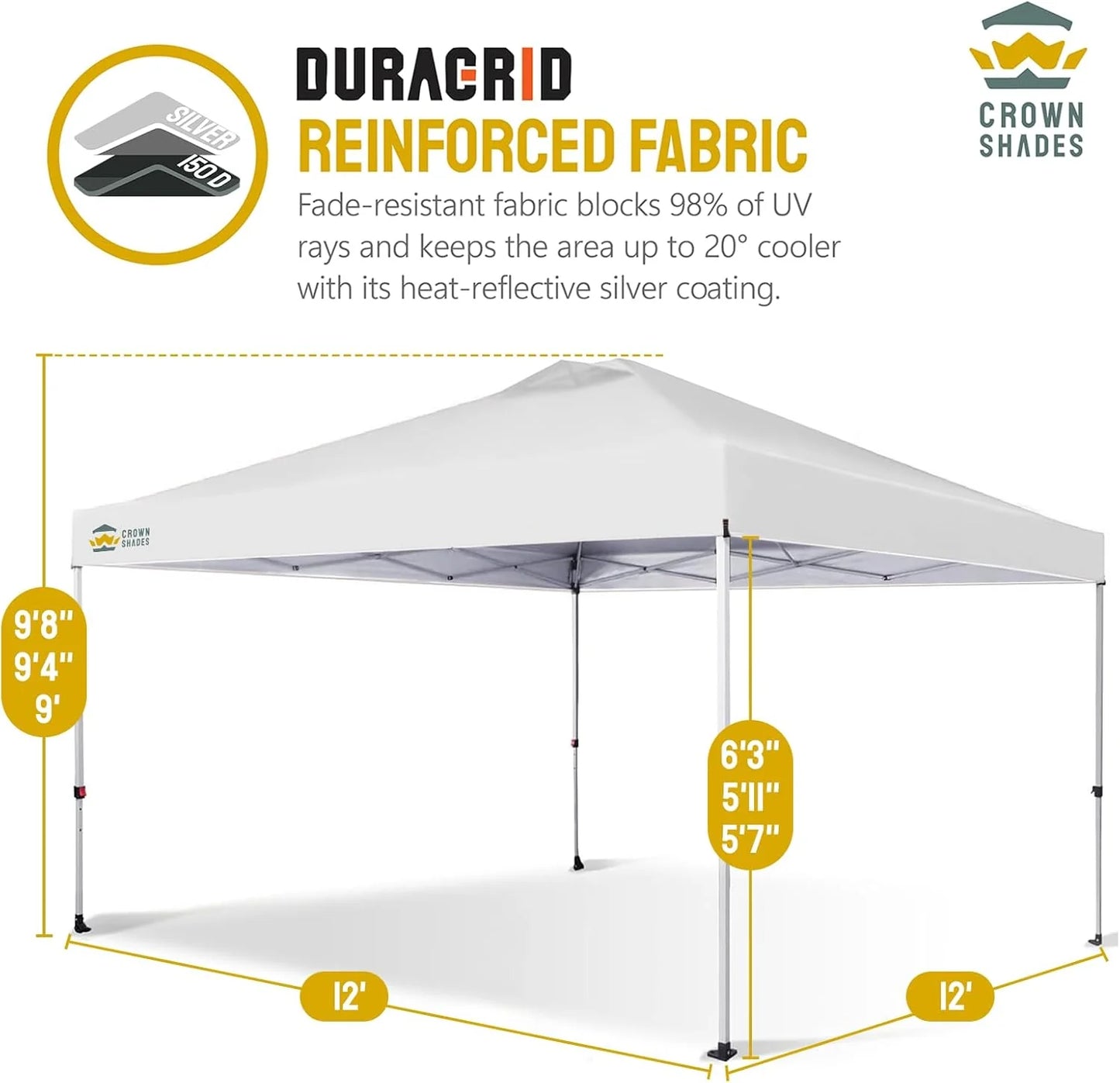 10x10 Pop-Up Awning - One-Click Installation Beach Tent - Outdoor Sunshade Silver Coated Top, 3 Heights and 4 Sand Pockets