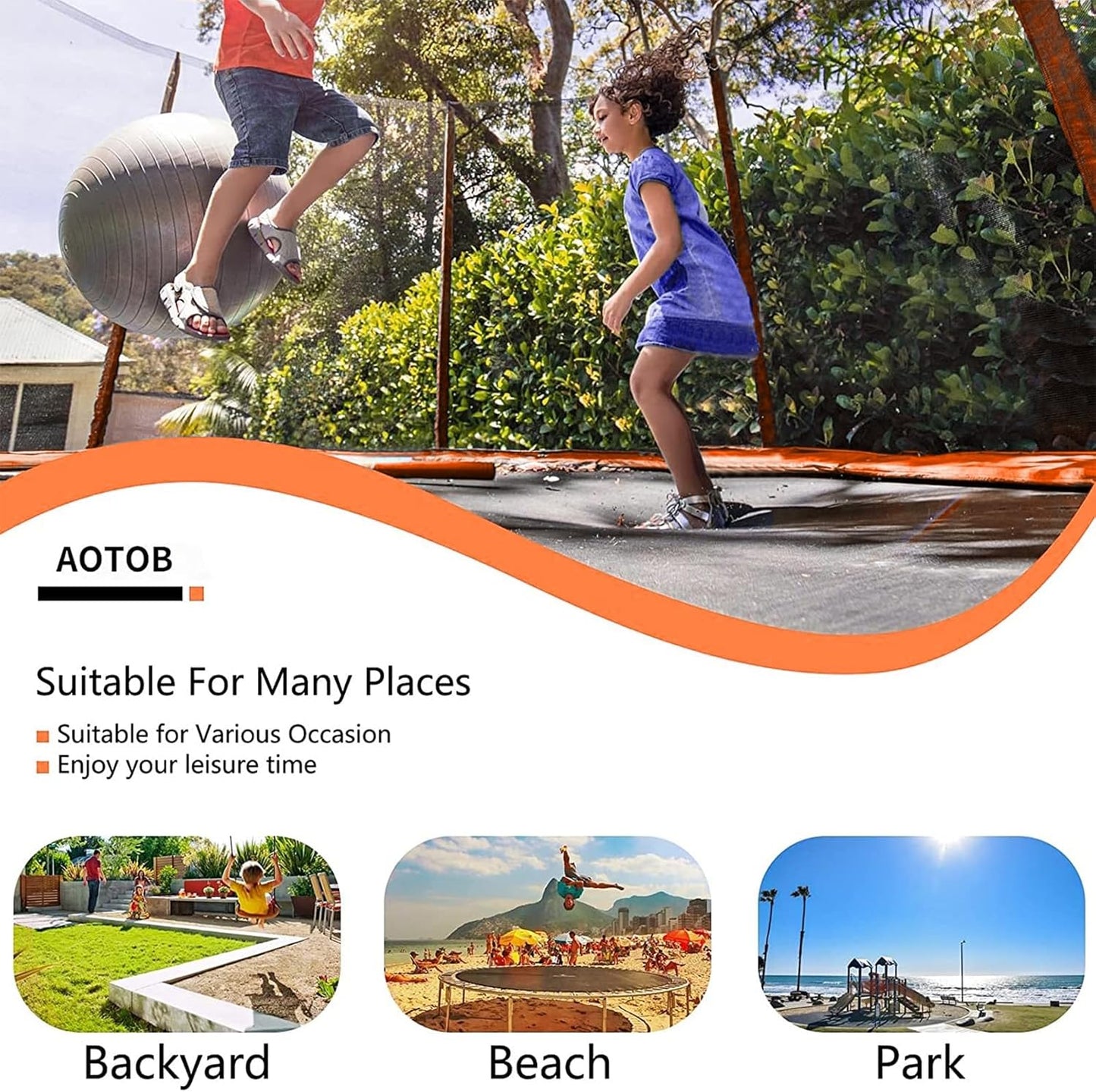 AOTOB 8FT 10FT 12FT 14 FT 15FT Trampoline with Safety Enclosure Net，Outdoor Trampoline with Basketball Hoop, Heavy Duty Jumping Mat and Spring Cover Padding for Kids and Adults, Storage Bag and Ladder