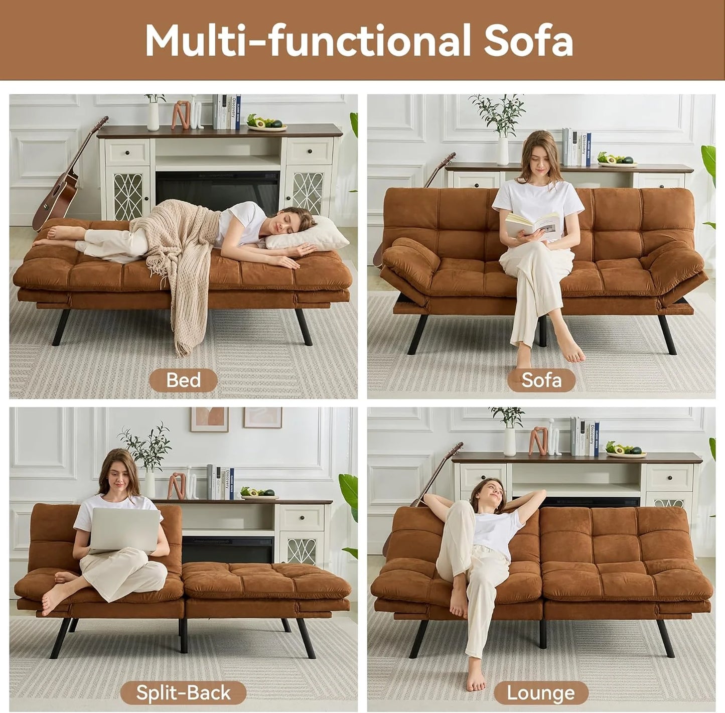 Brown loveseat, convertible sofa memory foam futon sofa bed modern sleeper sofa