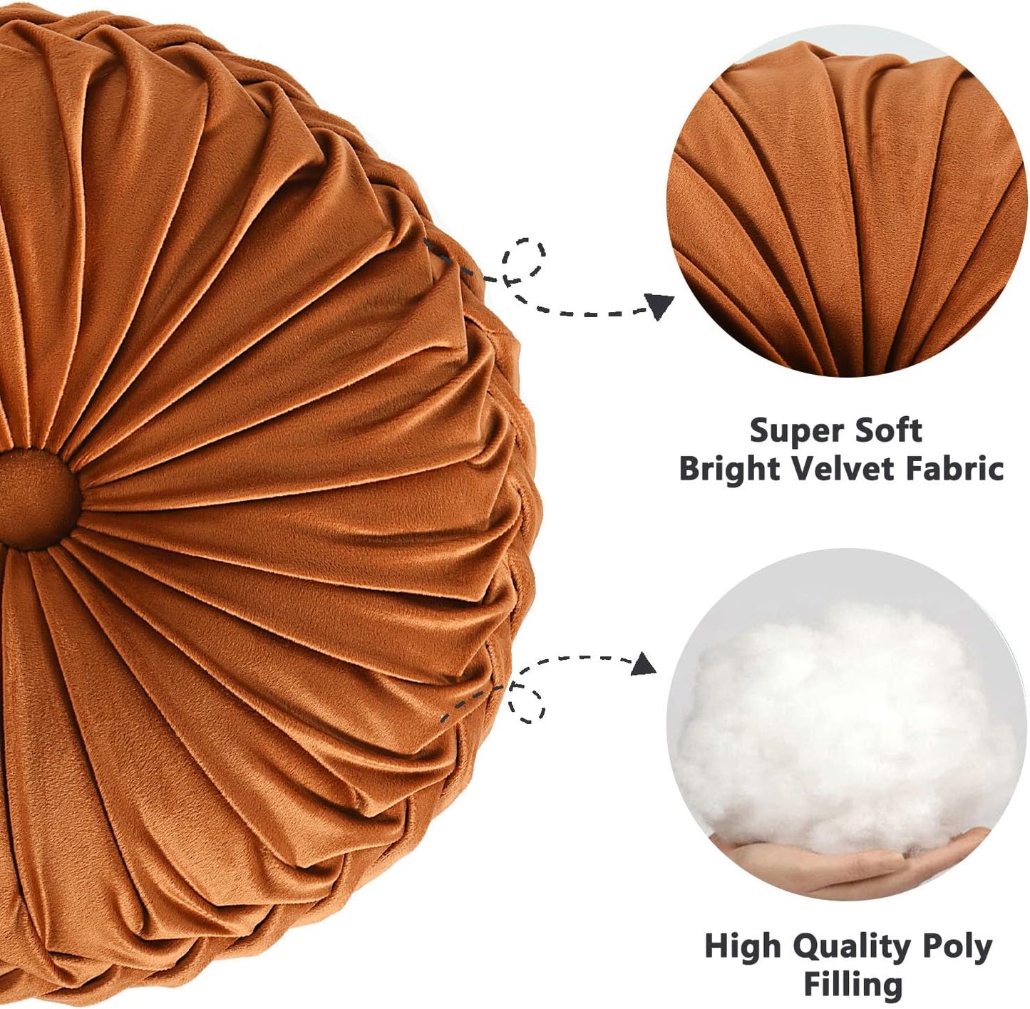 Set of 2 Decorative Round Pleated Throw Pillows