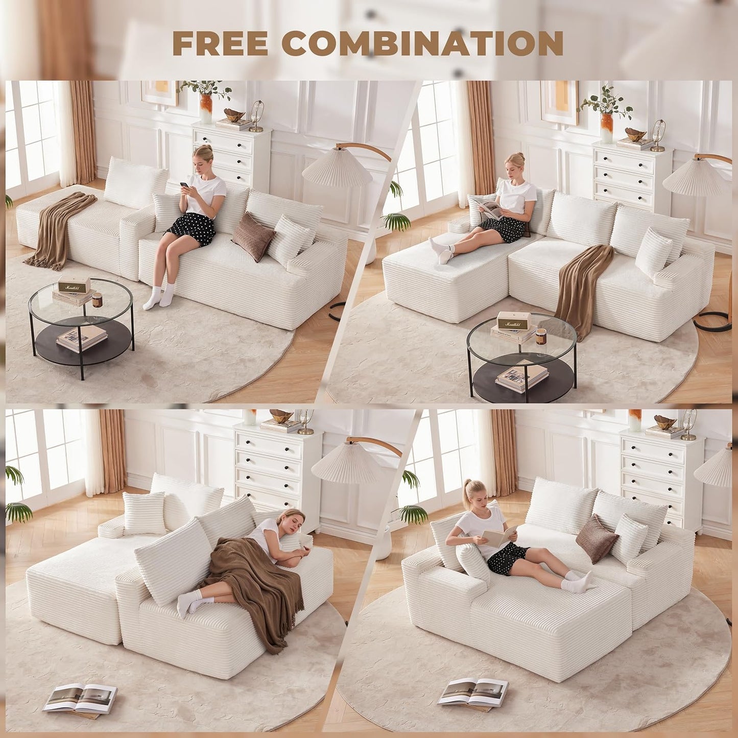 110-inch cloud sofa, boneless sofa in the living room, modular sofa with deep seats