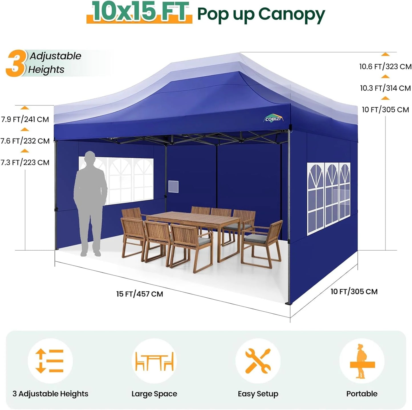 COBIZI 10x20 Heavy Duty Pop up Canopy Tent with 6 sidewalls Easy Up Commercial Outdoor Canopy Wedding Party Tents for Parties All Season Wind & Waterproof Gazebo with Roller Bag,Black(Frame Thickened)