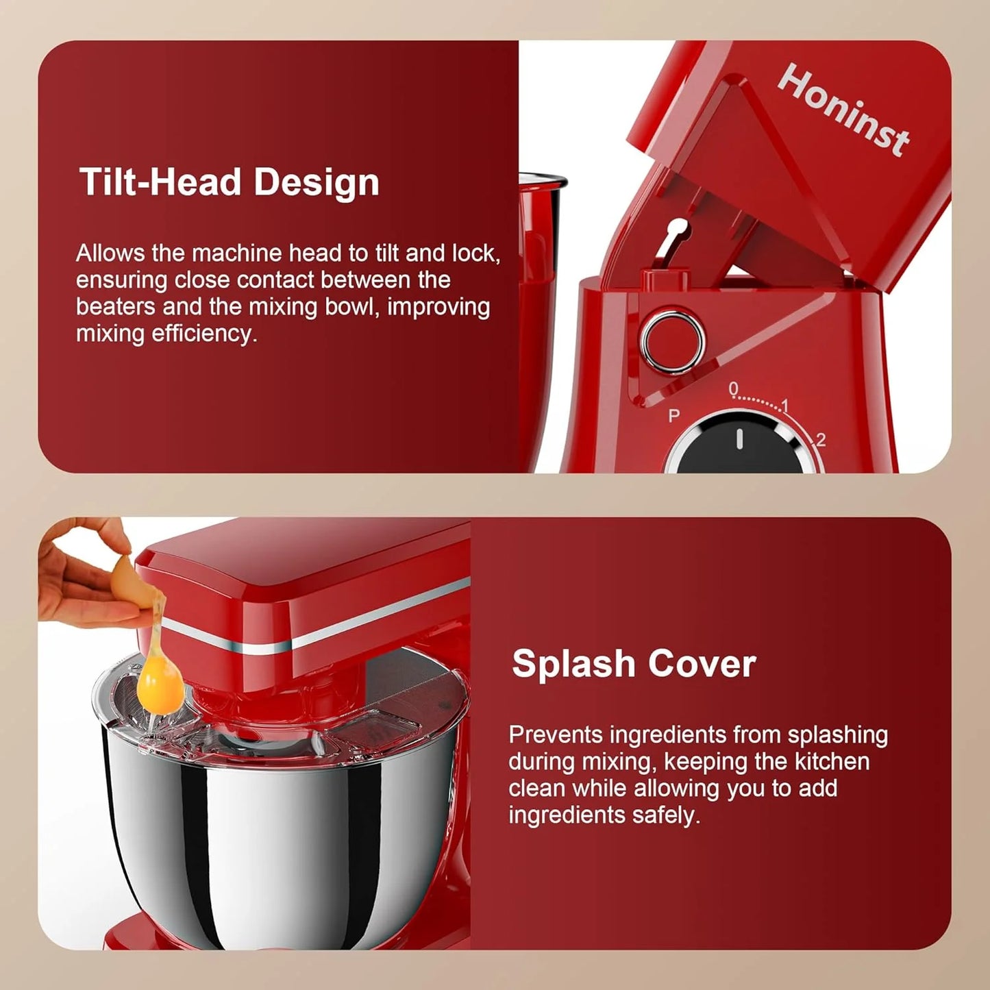 10-Speed Stand Mixer with 8-in-1 Splash Guard, Tilt Head, 6-Quart Stainless Steel Bowl + Dishwasher-Safe Dough Hook/Whisk/Blender/Scraper