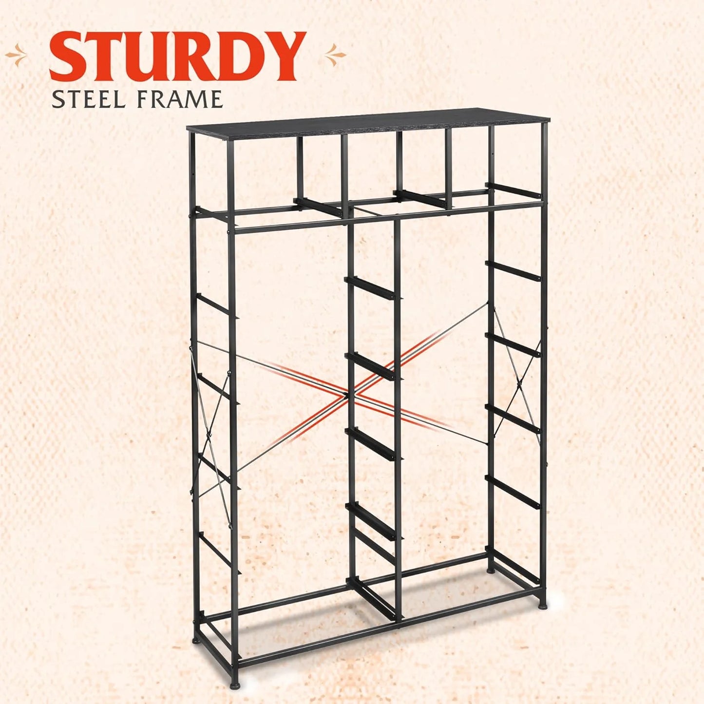 WLIVE Storage Organizer Unit with 13 Fabric Bins, Storage Drawers Organizer with Steel Frame, Tall Storage Tower Organizaton for Living Room, Hallway, Office, Charcoal Black