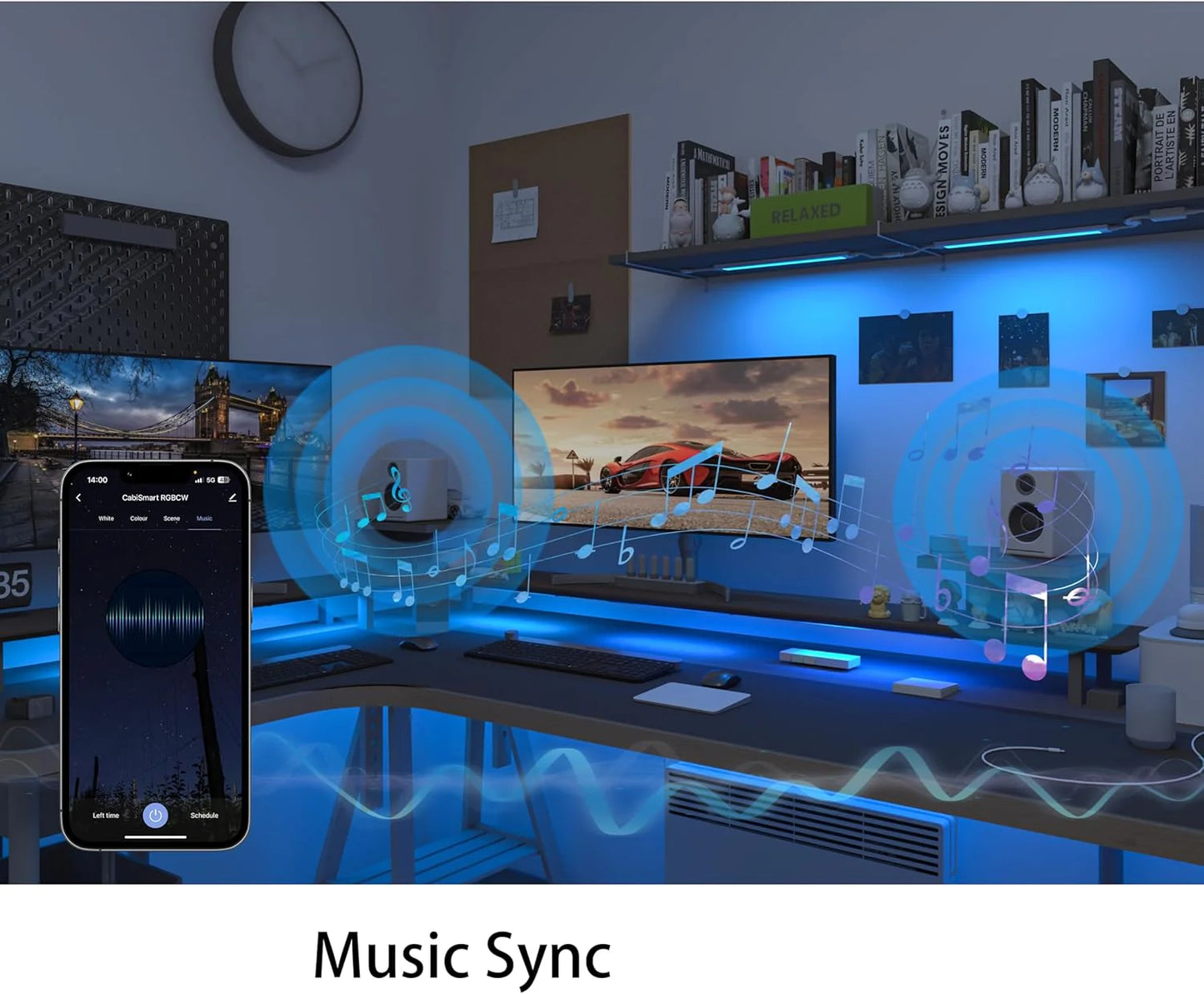 Smart under-cabinet lighting strip, white and color-changing dimmable