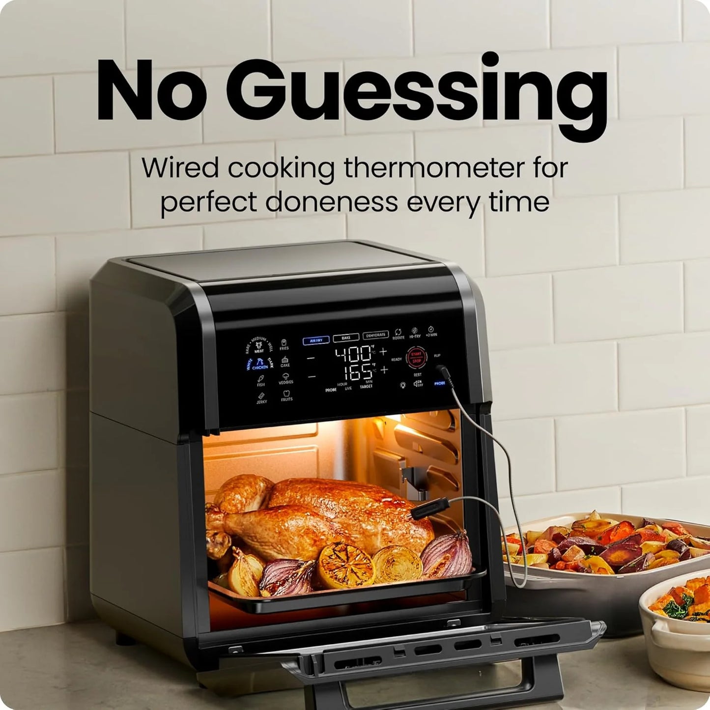 CHEFMAN ExacTemp™ 12-Quart Air Fryer with Integrated Smart Cooking Thermometer, 28 Touchscreen Presets, Broiler, Dehydrator, and Oven