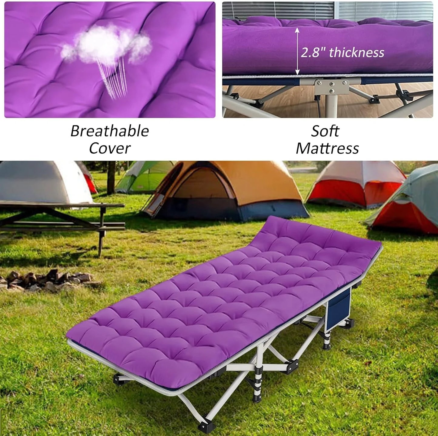 2-pack camping cots with mattresses, comfortable sleeping beds, adult camping cots, 2-person folding beds, heavy-duty sleeping beds