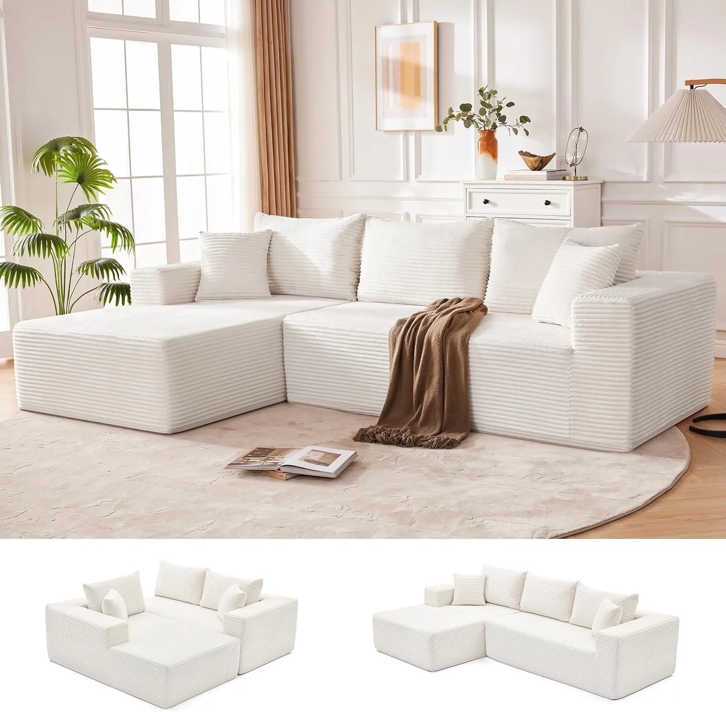 110-inch cloud sofa, boneless sofa in the living room, modular sofa with deep seats