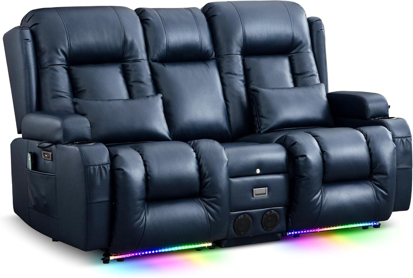 TUNYI Power Loveseat Recliner Sofa with Massage & Heat Home Theater Seating with Console Electric Recliner RV Sofa with USB/Outlet/Storage/Side Pocket/LED Light/Speaker (Brown, Loveseat)