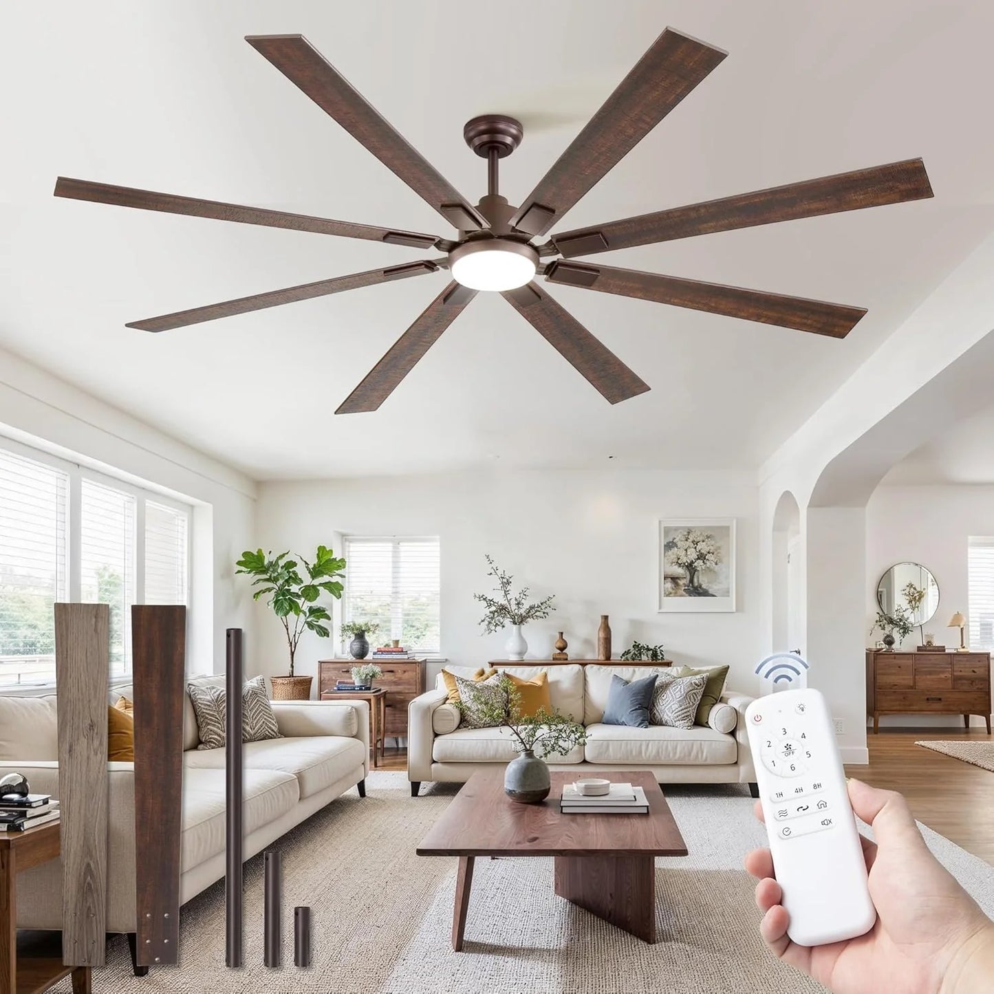 Zmishibo 72-inch large ceiling fan with lighting and remote indoor/outdoor