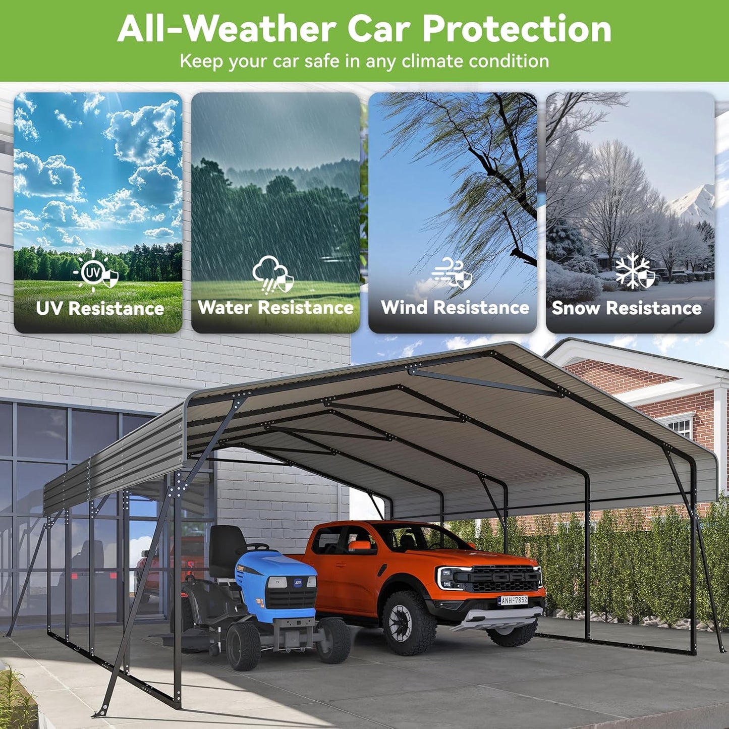 10'x15' Heavy Duty Metal Carport, Outdoor Garage Car Shelter Shade with Heavier Frame