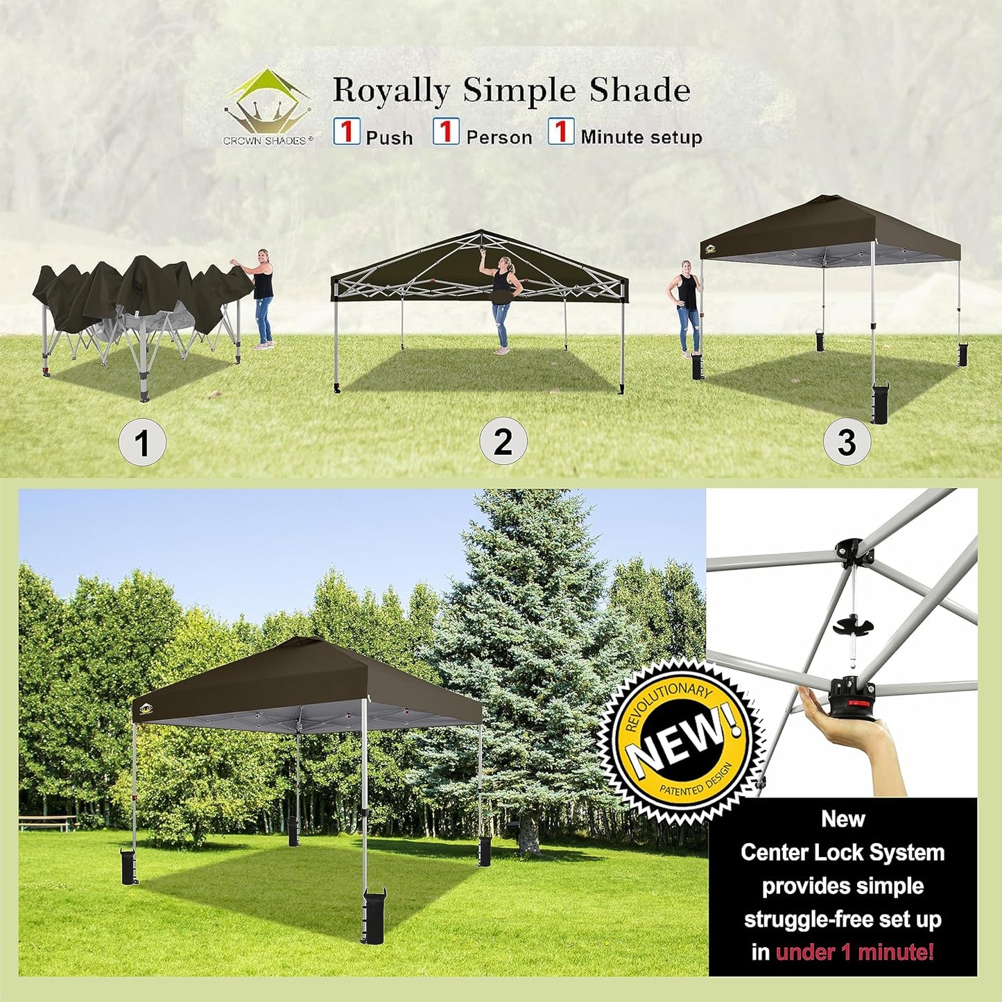10x10 Pop-Up Awning - One-Click Installation Beach Tent - Outdoor Sunshade Silver Coated Top, 3 Heights and 4 Sand Pockets