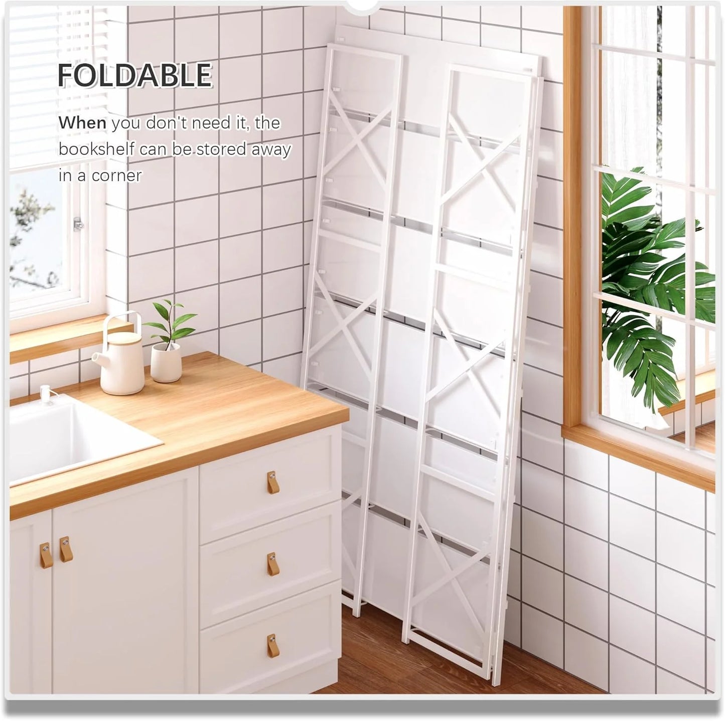 5 Tiers No Assembly Book Shelves 51.2" H Folding Bookshelf Bookcase