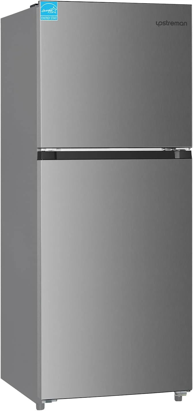 Upstreman 7.7 Cu.Ft. Refrigerator with Freezer, Double Door, Adjustable Thermostat, Large Capacity, Reversible Door Swing, Refrigerator for Apartment, Office, Dorm, Stainless (BD75)