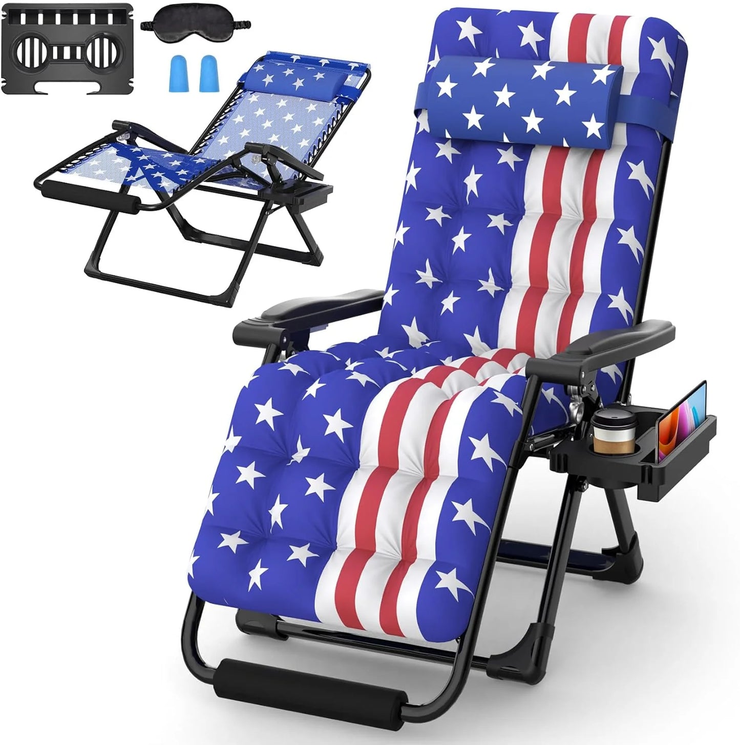 Indoor and outdoor patio chair folding lounge chair zero gravity chair with removable cushion camping lounge chair