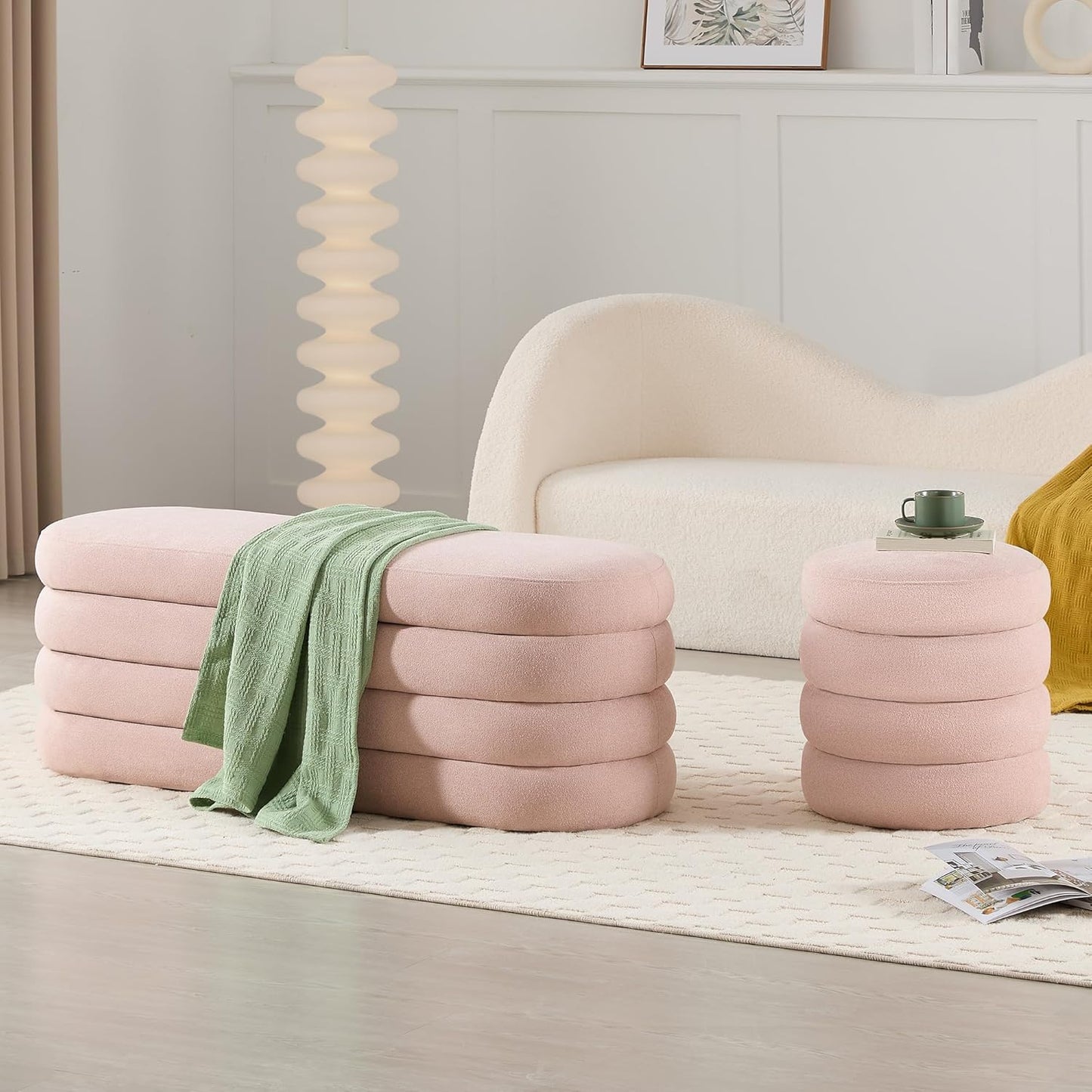 Storage Ottoman Bench 49.2 Inch Upholstered Fabric Storage Bench