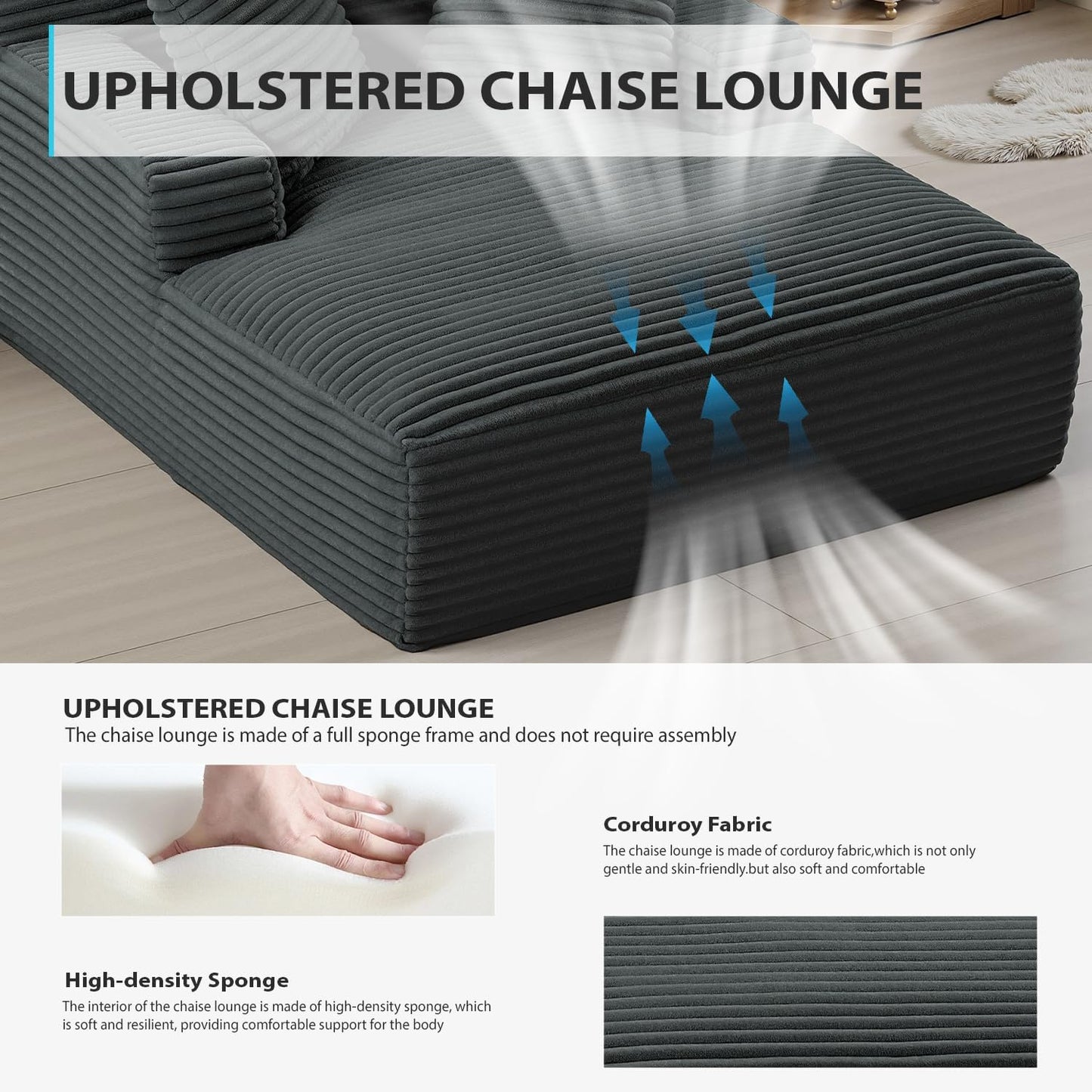 50-inch indoor recliner, oversized corduroy upholstered boneless sofa bed, deep sleeper sofa reading chair, cloud sofa, living room sofa