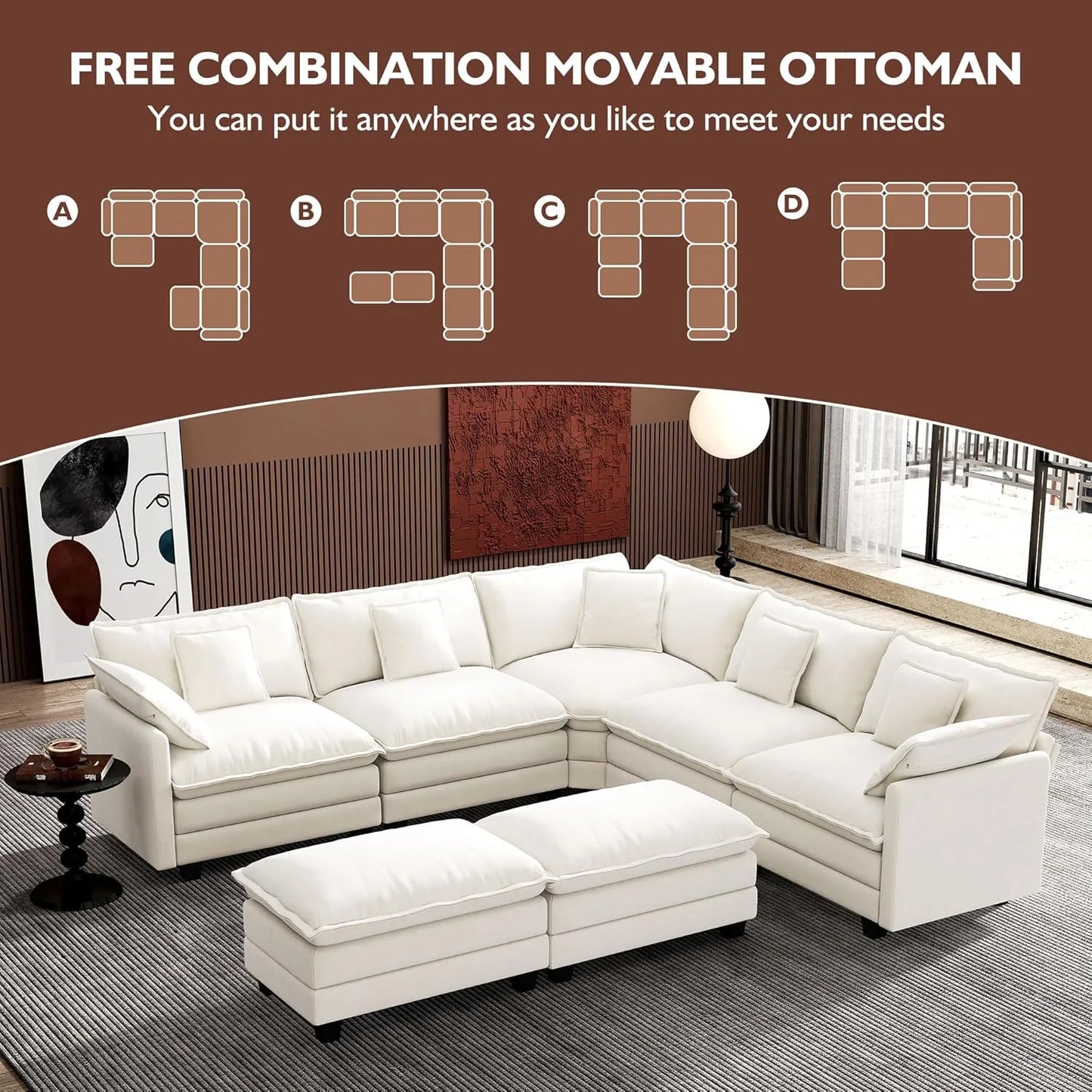 ihanherry 146-inch U-shaped modern sofa modular area cloud sofa