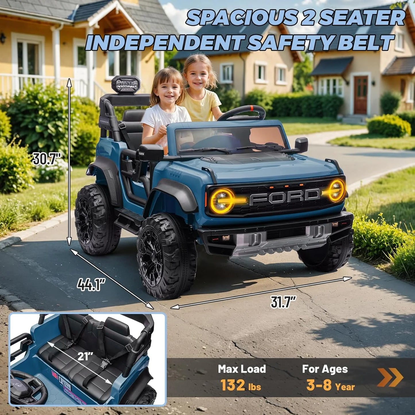 Bronco Raptor Two-Seater Ride-On Car Truck Toy Blue