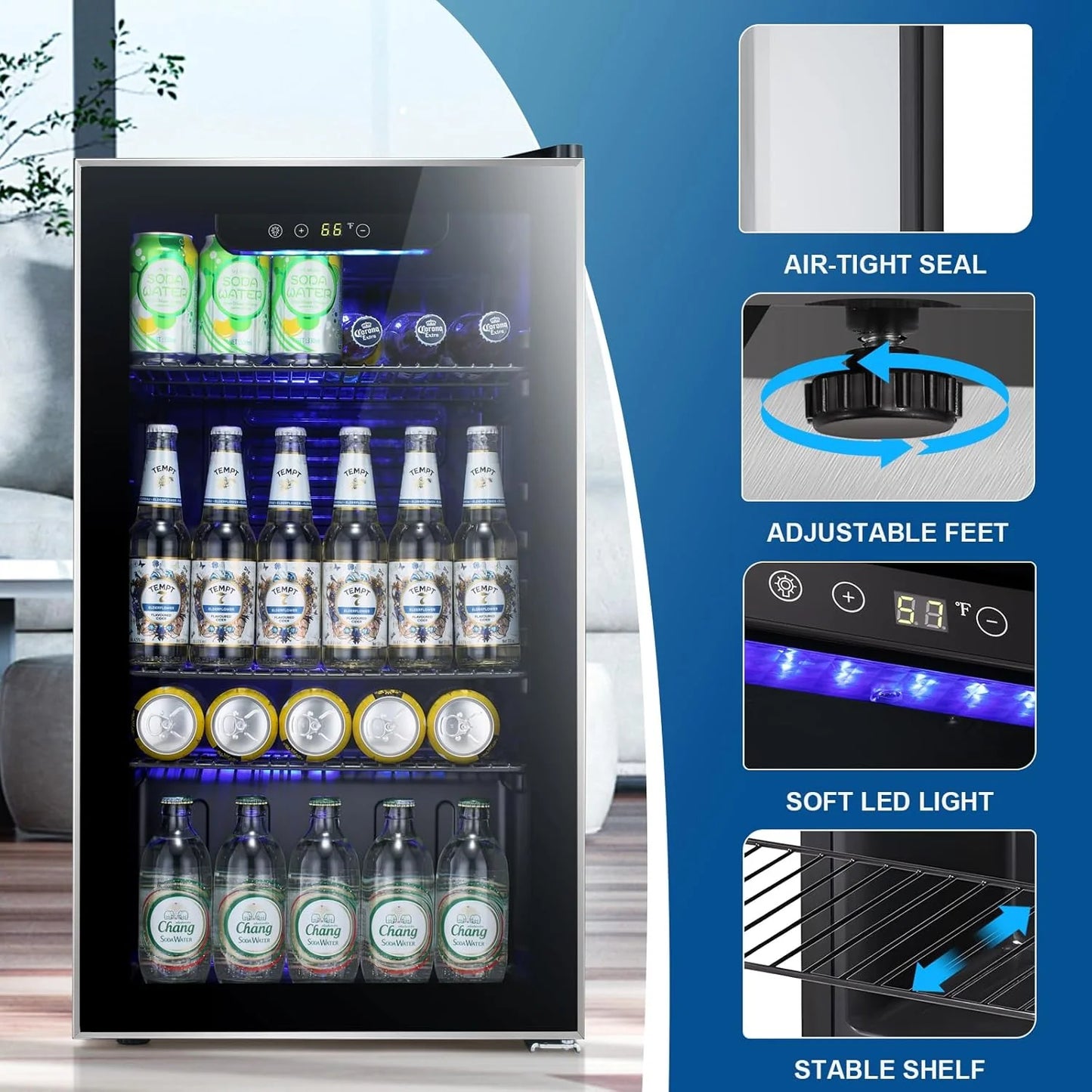 Antarctic Star Beverage Refrigerator Cooler 68 Can, Mini Fridge with Glass Door for Beer Drinks Wine,Freestanding Small Fridge with Electronic Temperature Control for Home and Bar,1.7 cu.ft