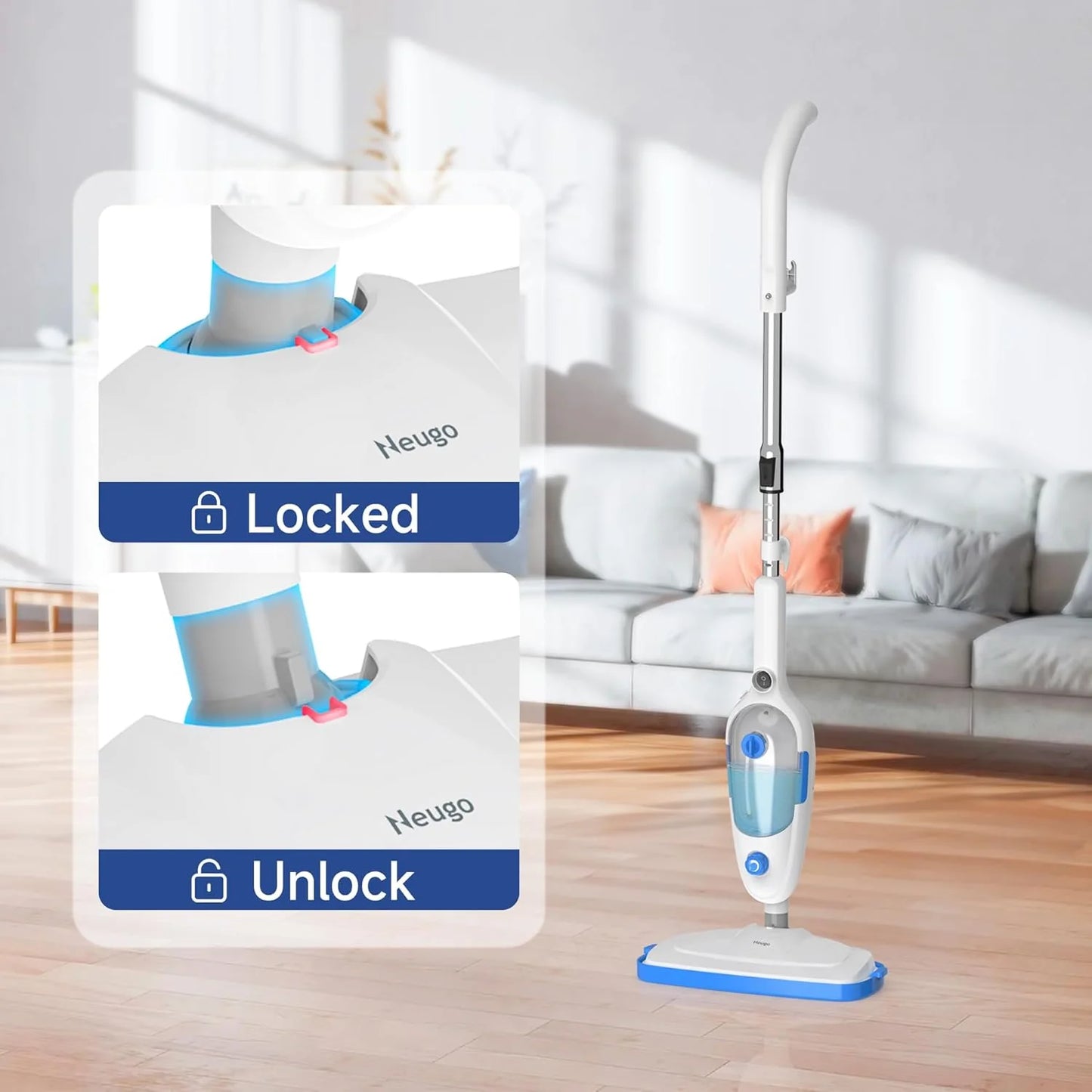 Steam Mop for Hardwood Floor Cleaning, Floor Steamer Cleaner Lightweight for Vinyl, Laminate, Carpet, Tile Hard Floors w/Adjustable Steam Modes & Height, 23ft Cord, 2 Washable Pad