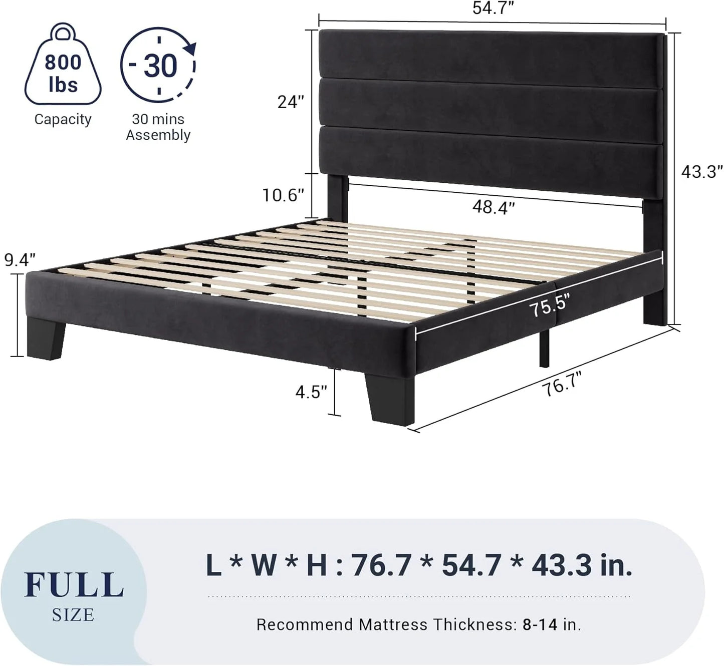 Allewie Queen Size Platform Bed Frame with Fabric Upholstered Headboard and Wooden Slats Support, Fully Upholstered Mattress Foundation/No Box Spring Needed
