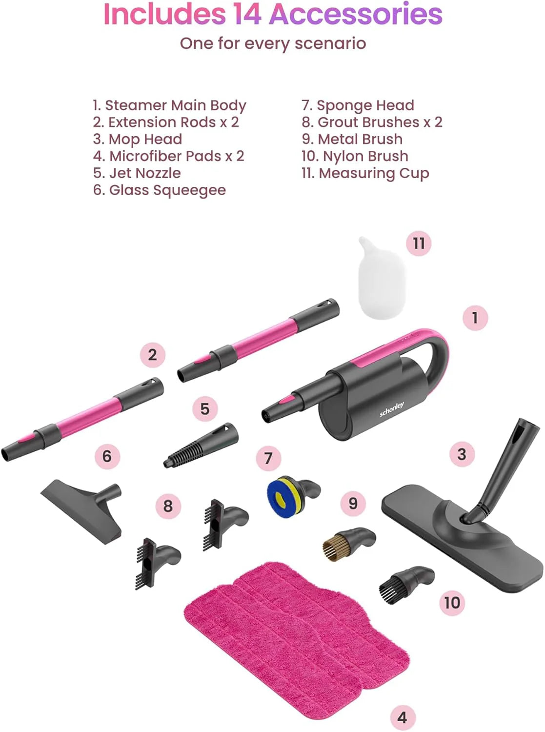 7-in-1 Steam Mop Dual-Rod Design with Detachable Handheld Steamer for Walls, Grouts, Hard Floors, Tiles, includes Multi-purpose Accessories and Washable Microfiber Pads