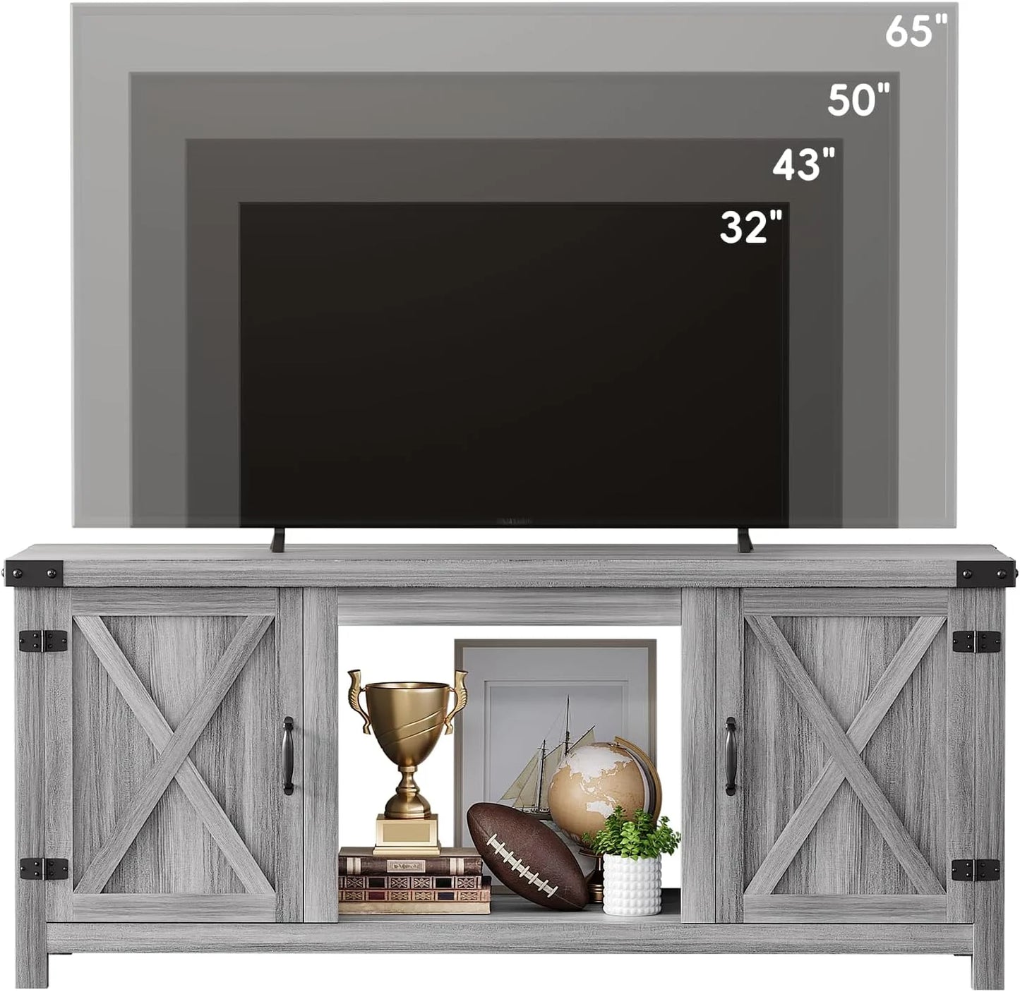 YESHOMY Fireplace TV Stand with Two Barn Doors and Storage Cabinets for Televisions up to 65+ Inch, Entertainment Center Console Table, Media Furniture for Living Room, 58 Inch
