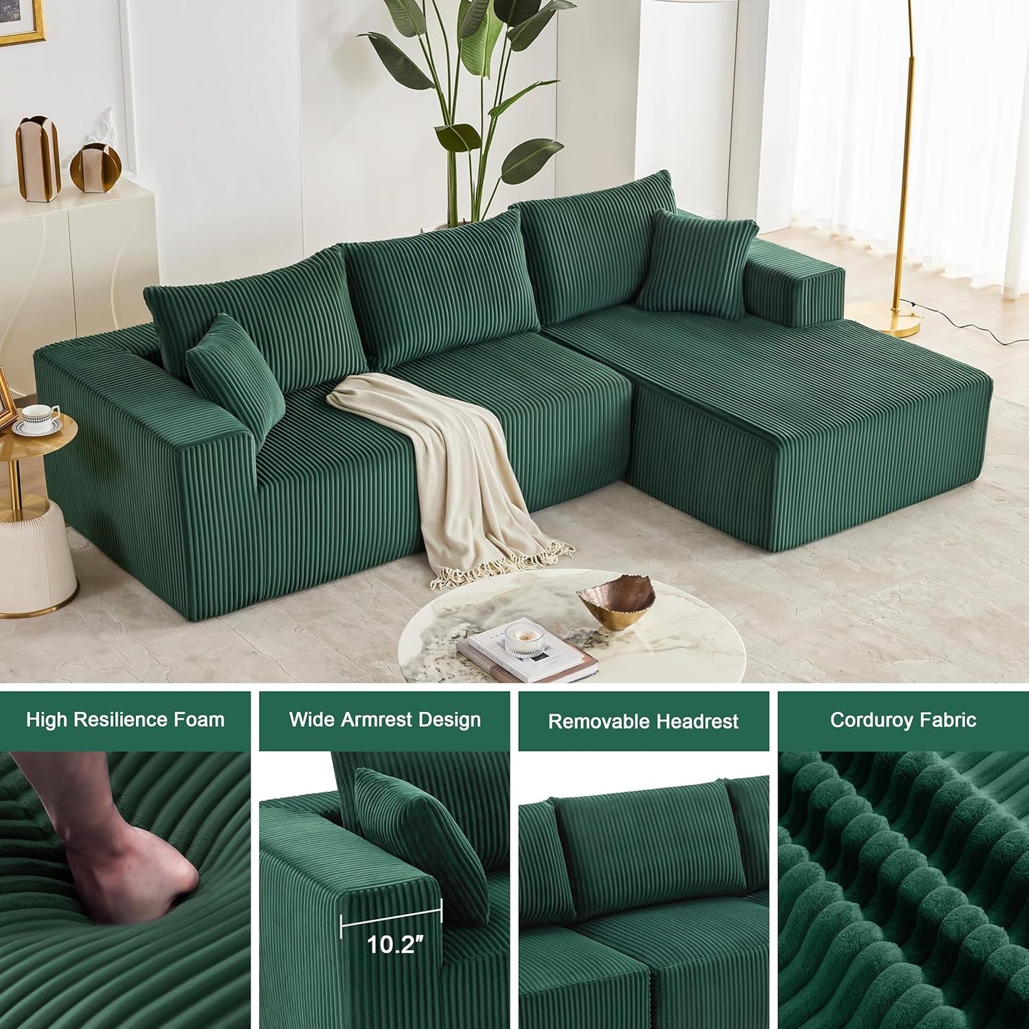 108 inch sectional sofa, cloud sectional sofa with deep seat, modern sectional L shaped sofa
