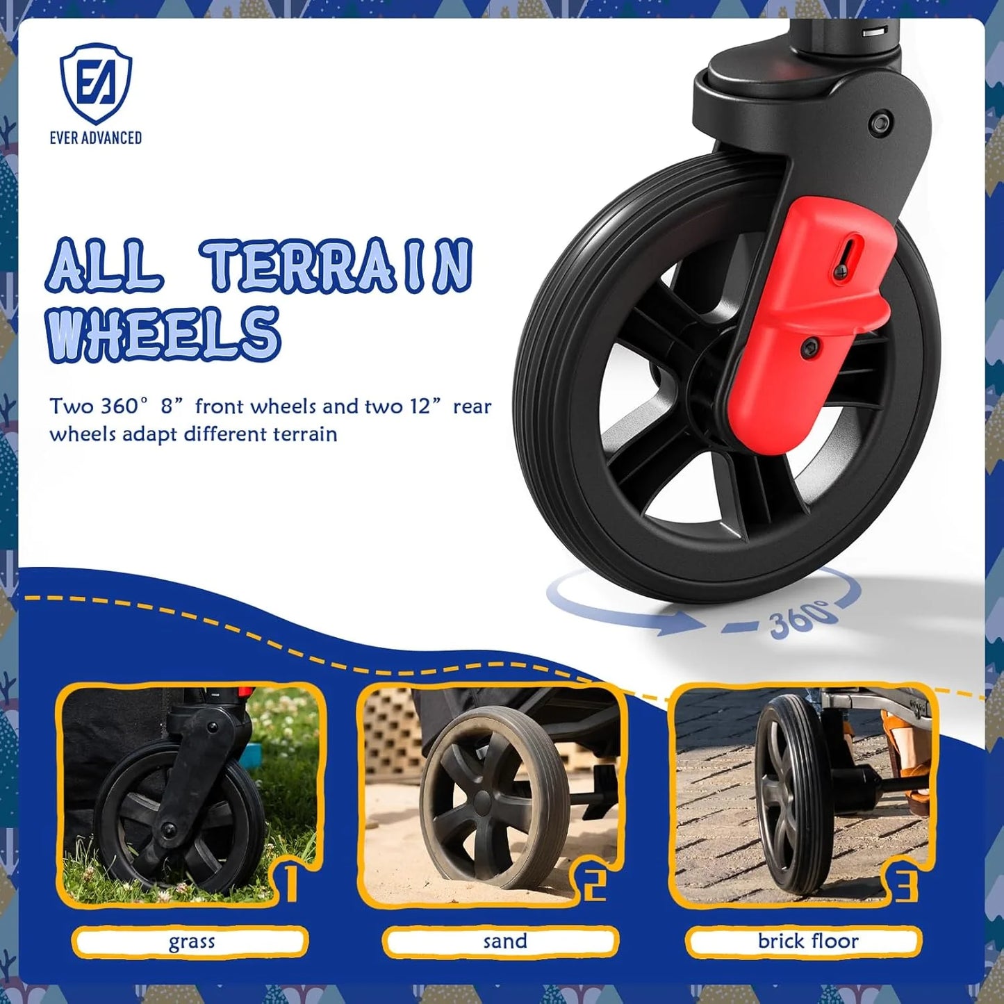 EVER ADVANCED Side-unzip Wagon Stroller for 2 Kids, Push Pull Stroller with Adjustable Handle, Easy Access Front Zipper Door, 5-Point Harness Removable UV-Protection Canopy Shock-Absorbing Wheels,Grey