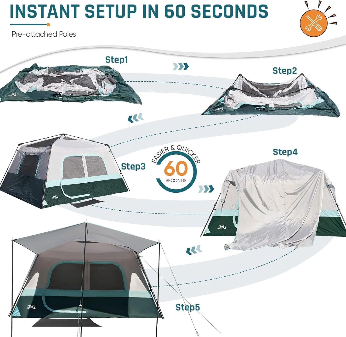 Quick-opening tent, family camping tent, pop-up camping tent, large waterproof tent for outdoor camping