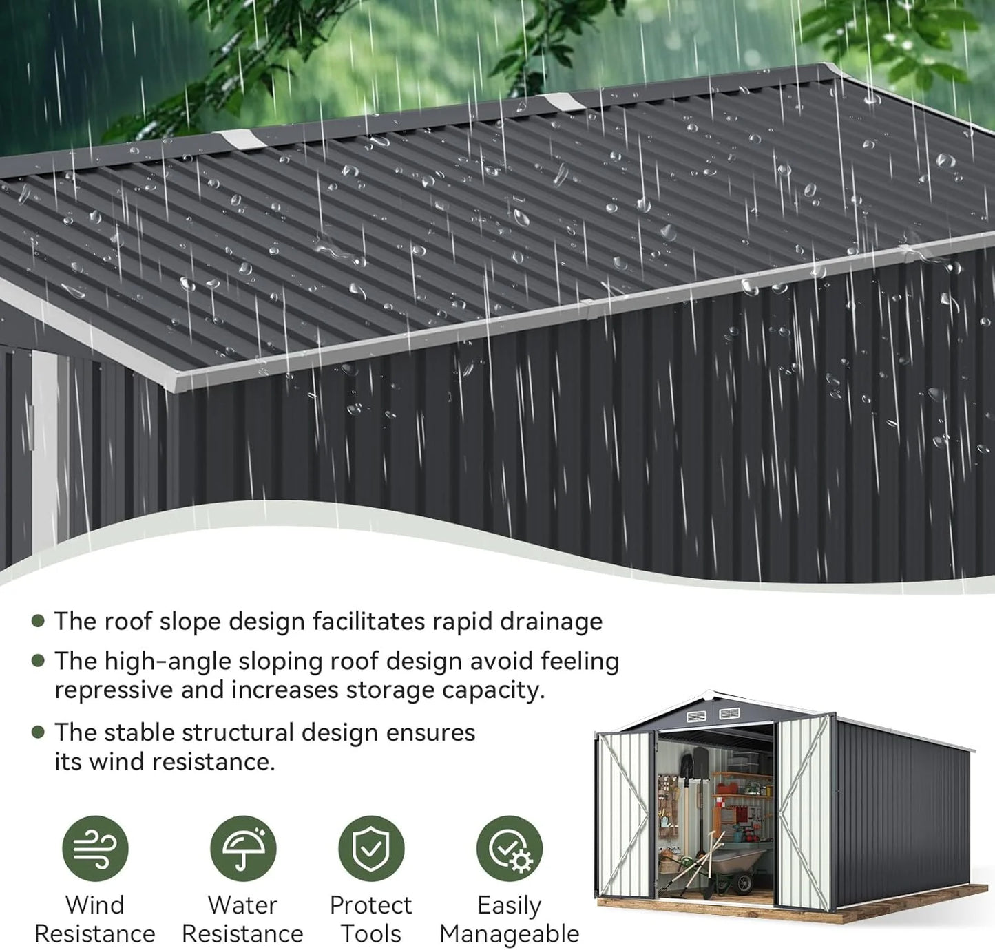 Aoxun 12x10 FT Shed Metal Outdoor Waterproof Storage Shed Steel Utility Garden Tool Shed with Door & Lock Outdoor Storage for Garden Patio Lawn Poolside, Brown
