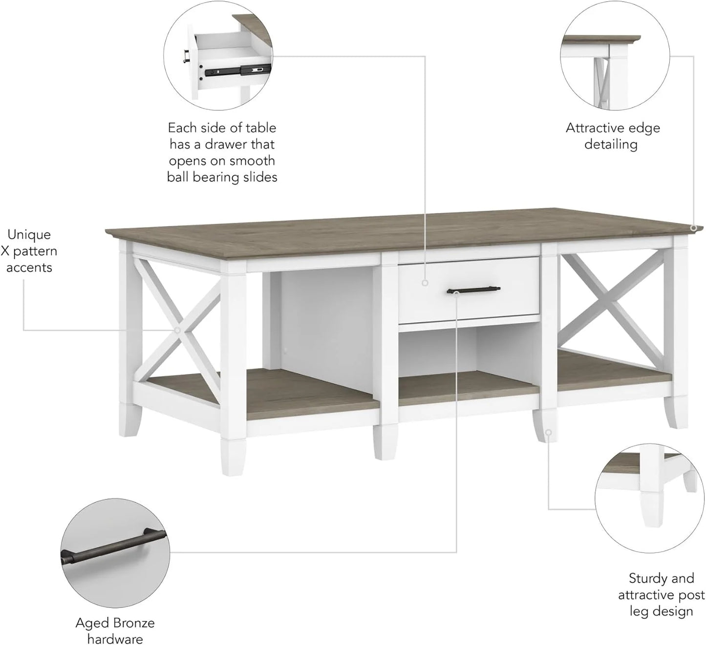 Key West Coffee Table with Storage in Washed Gray