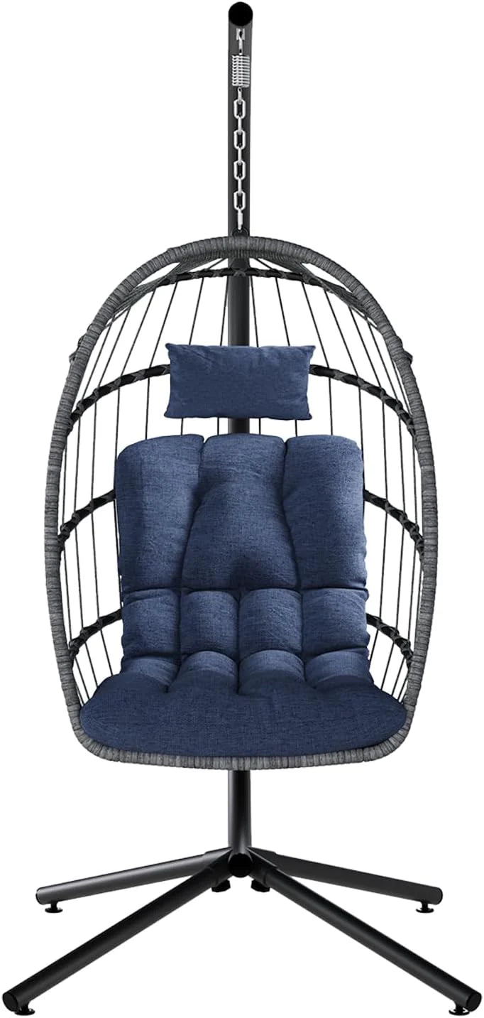 SWITTE Egg Chair Outdoor with Stand, Indoor Wicker Hanging Egg Swing Chair with Cushion, 350lbs Capacity for Patio, Bedroom