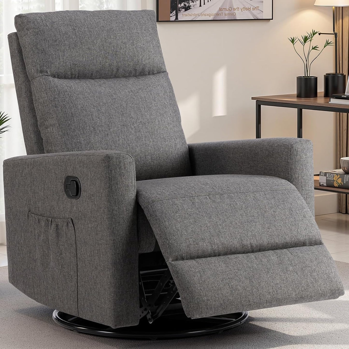Swivel high-back rocking chair with footrest, padded glider baby chair with comfortable deep seat