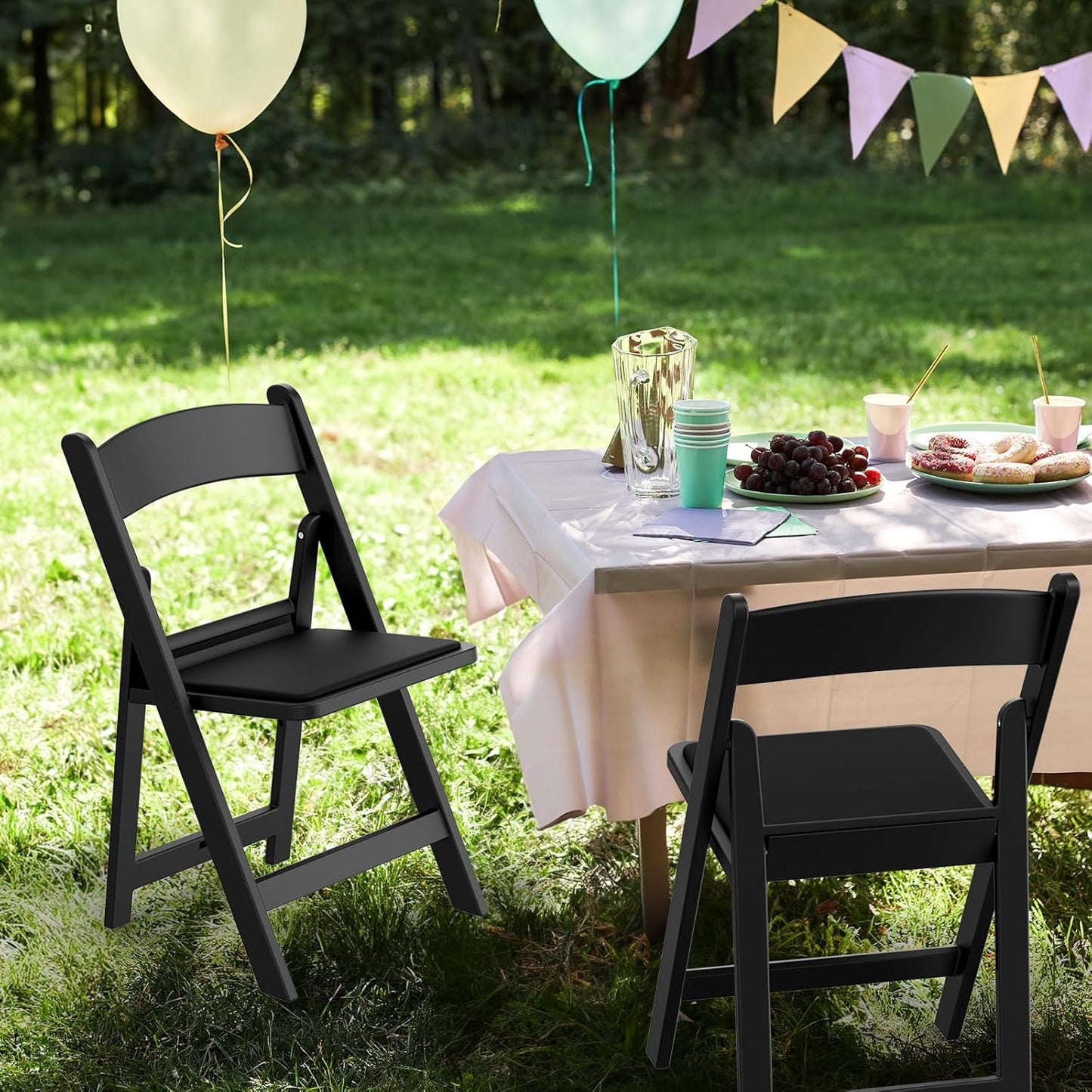 VINGLI Resin Folding Chair with Cushion Foldable Plastic Chair with Comfortable Cushioned Seat