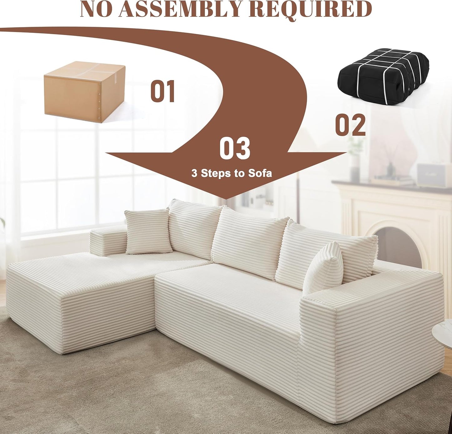 110-inch cloud sofa, boneless sofa in the living room, modular sofa with deep seats