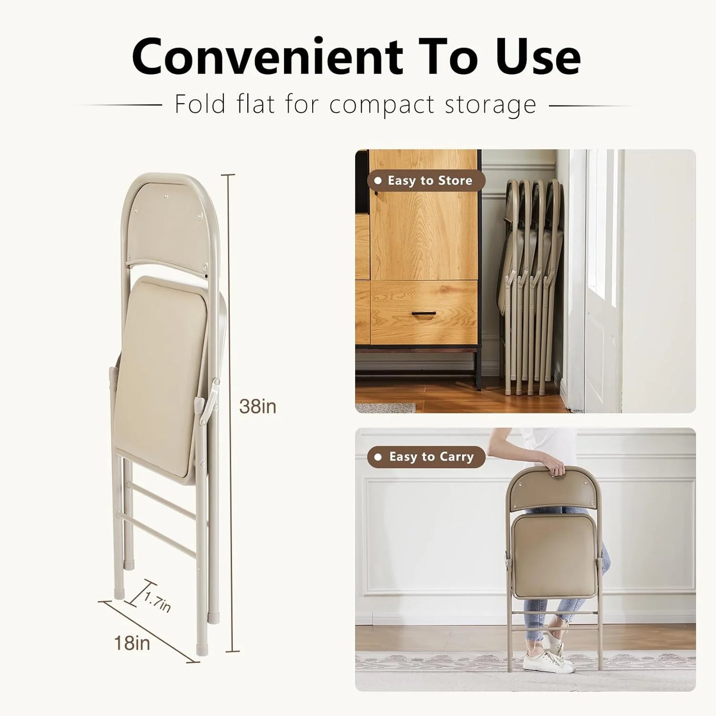 DUMOS 2 Pack Leather Padded Folding Chair, Indoor Outdoor Portable Stackable Commercial Seat